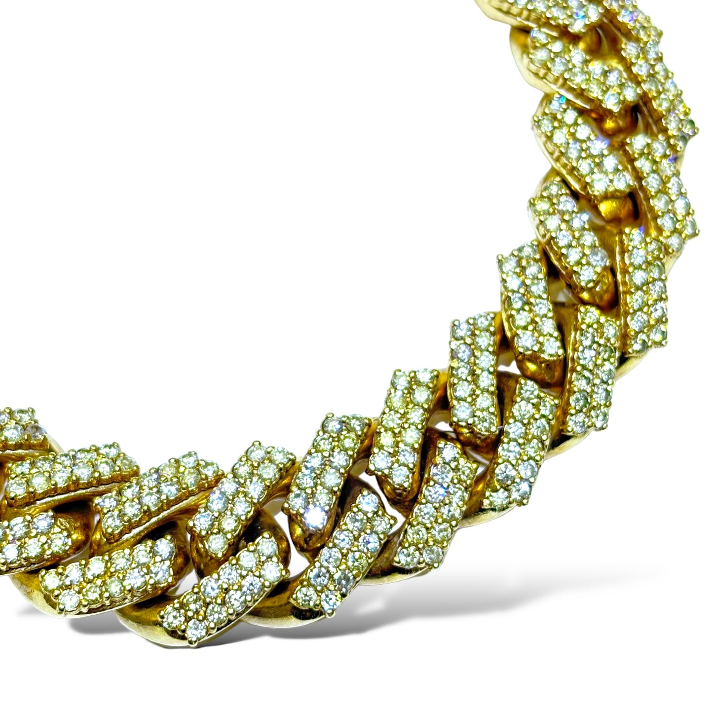 18MM 370G 22” 10KT YELLOW GOLD PRONG SET MIAMI CUBAN LINK DIAMOND CHAIN