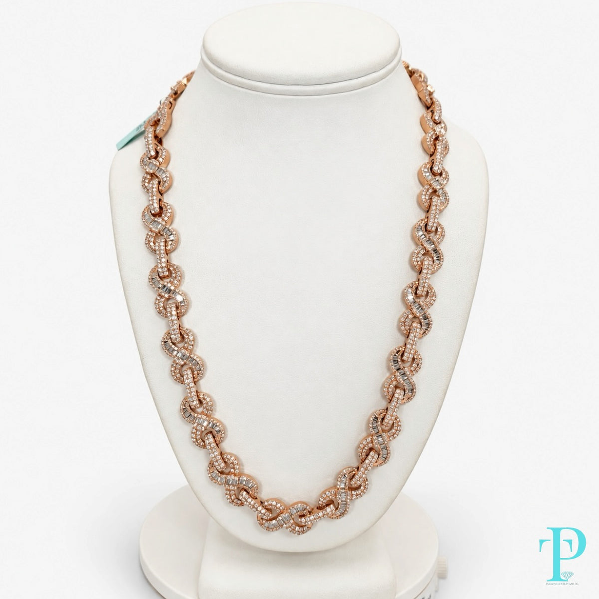 14KT ROSE GOLD DIAMOND SET INFINITY CHAIN 15.5MM 22” 163g (LGD)