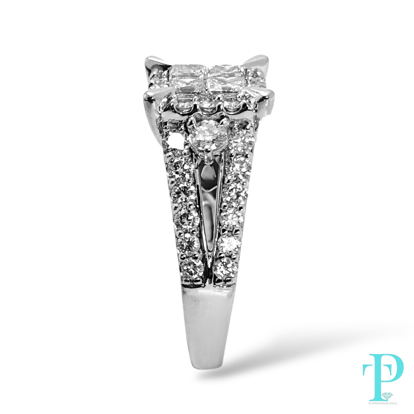 3.5CT PRINCESS-CUT CLUSTER ENGAGEMENT RING 14KT /