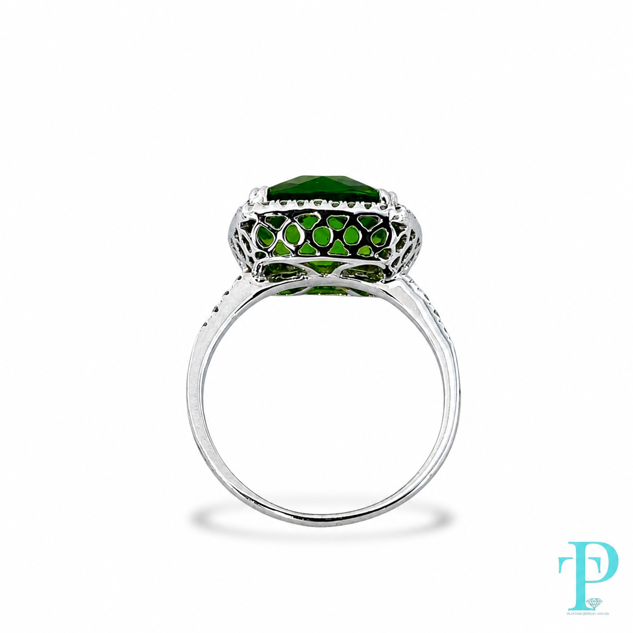 14KT GOLD LAB-GROWN 7.00CTW APPROX. PERIDOT & DIAMOND RING