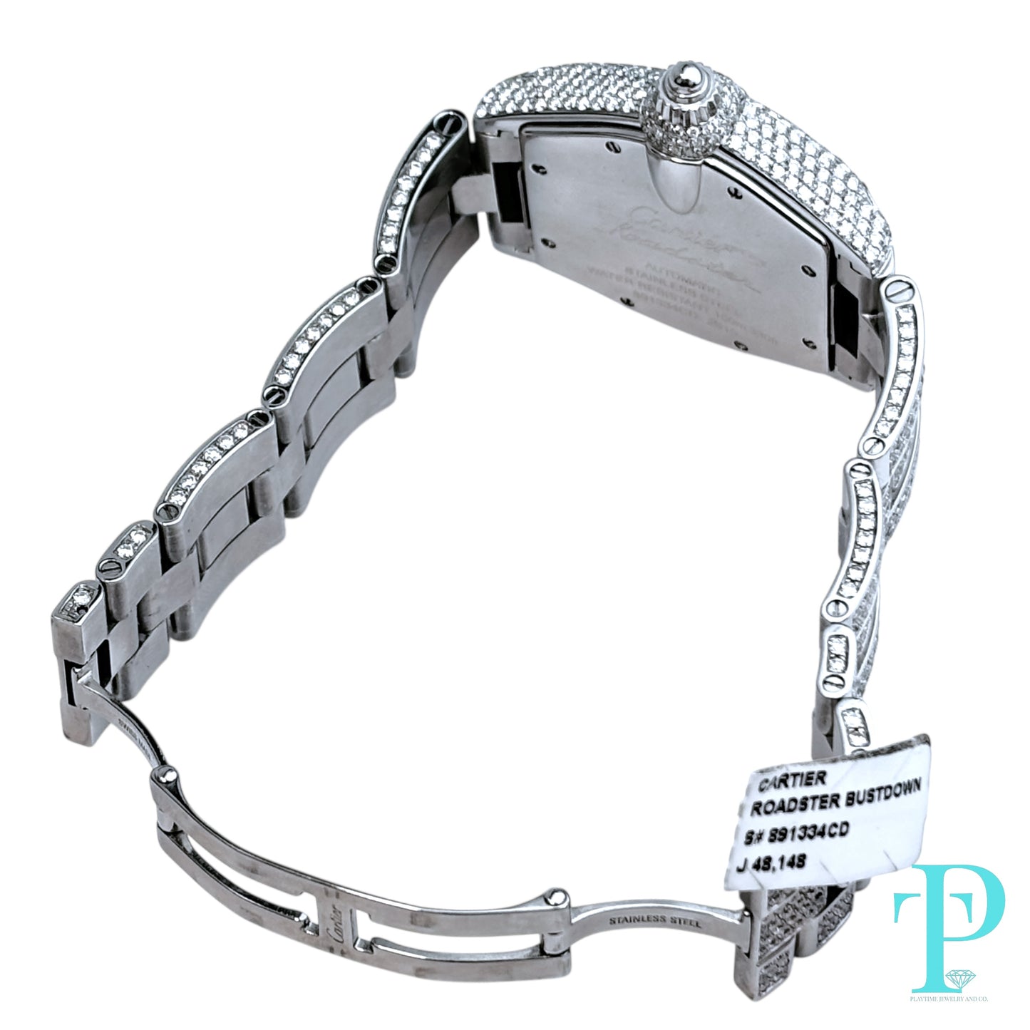 38MM CARTIER ROADSTER BUSTDOWN/DIAMOND ENCRUSTED REF. 2510 STAINLESS STEEL / WHITE ROMAN DIAL / AUTOMATIC MOVEMENT