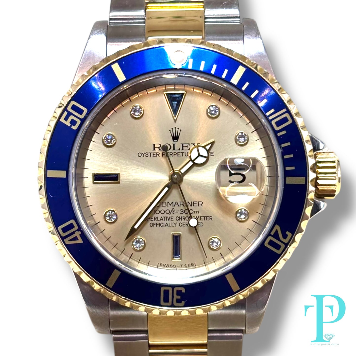 40MM ROLEX SUBMARINER (ANNIVERSARY “SERTI” DIAL) 18KT GOLD / STAINLESS STEEL TWO-TONE / OYSTER BRACELET / AUTOMATIC / DIAMOND AND SAPPHIRE SET HOUR MARKERS