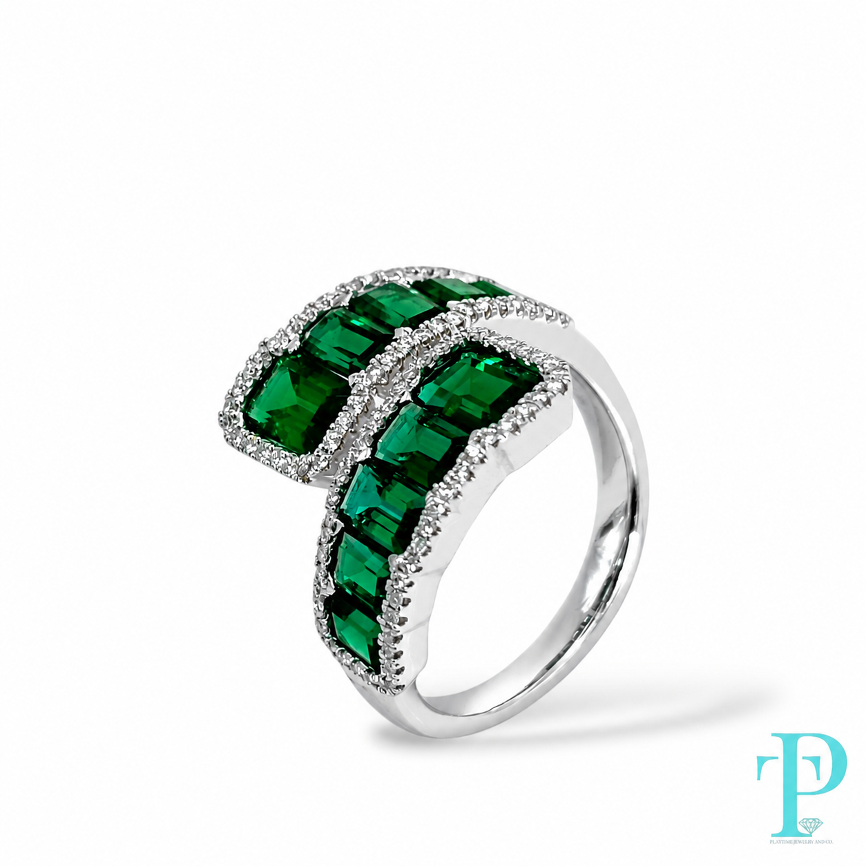 14KT GOLD LAB-GROWN 8.00CTW EMERALD & DIAMOND RING