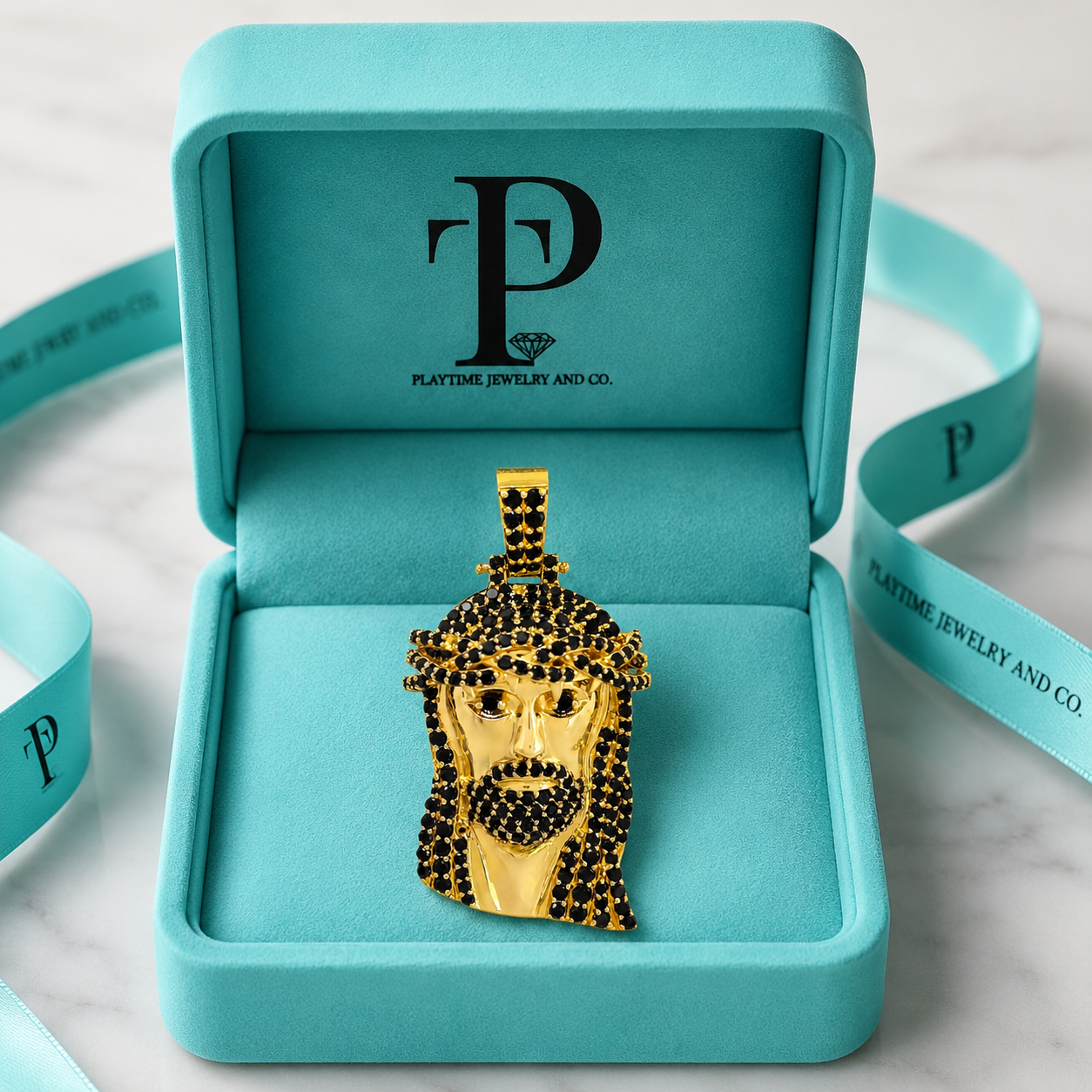 3.59CTW 14KT GOLD BLACK DIAMOND JESUS PIECE PENDANT