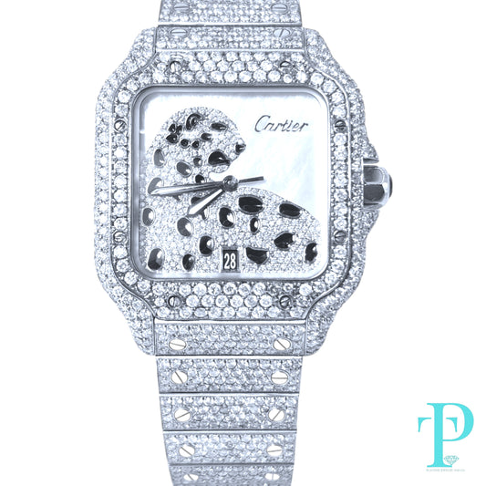 40MM CARTIER SANTOS BUSTDOWN/DIAMOND ENCRUSTED REF.4072 STAINLESS STEEL / MOP DIAMOND DIAL