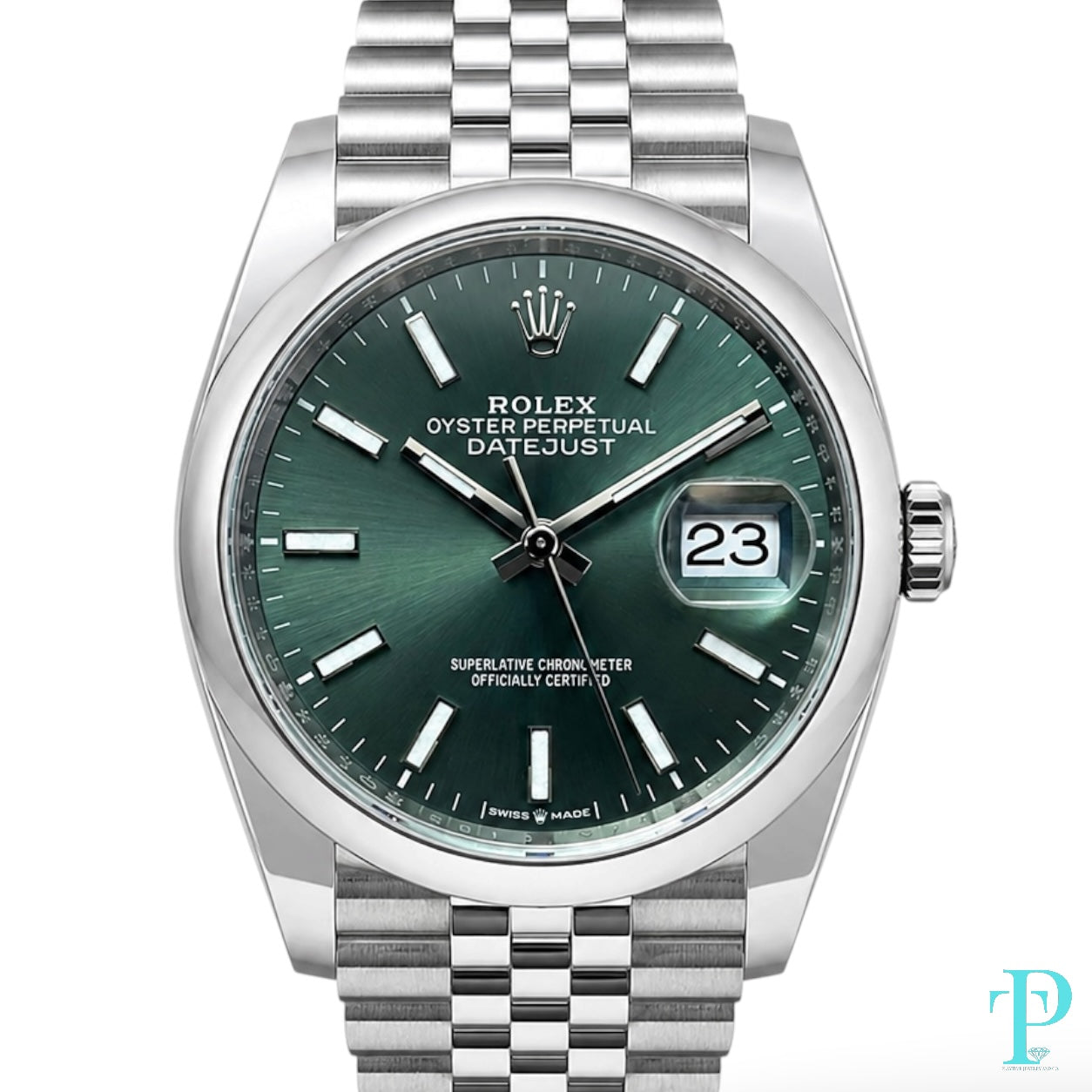 Pre-Owned 36MM Datejust Green 126200 Jubilee Stainless Steel (2025)