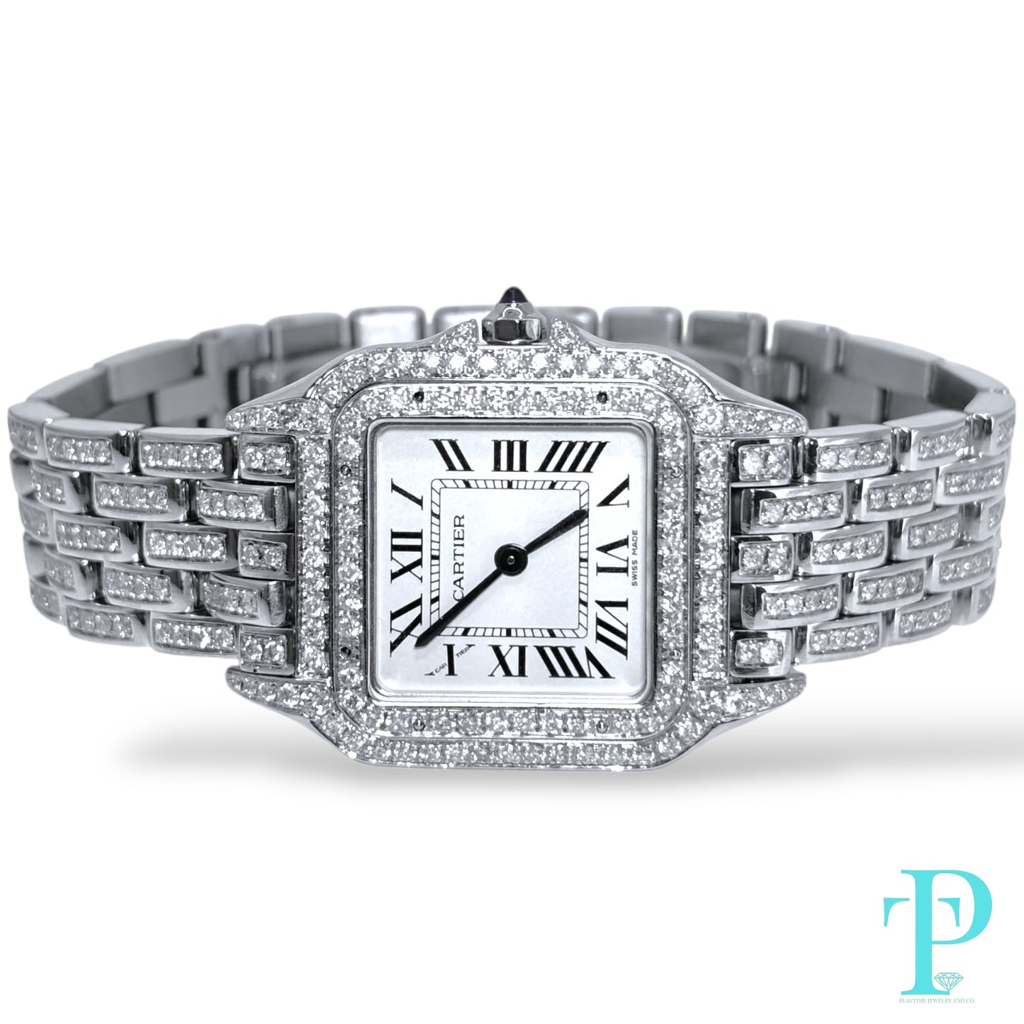 31MM CARTIER PANTHERE DE CARTIER / BUSTDOWN / DIAMOND ENCRUSTED / STAINLESS STEEL / NATURAL DIAMONDS / WHITE ROMAN DIAL