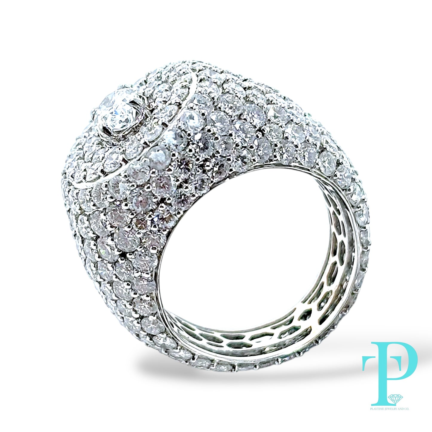 14KT WHITE GOLD “ICEBERG” RING 9.22CTW VVS-1 LAB-GROWN DIAMOND SIGNET RING