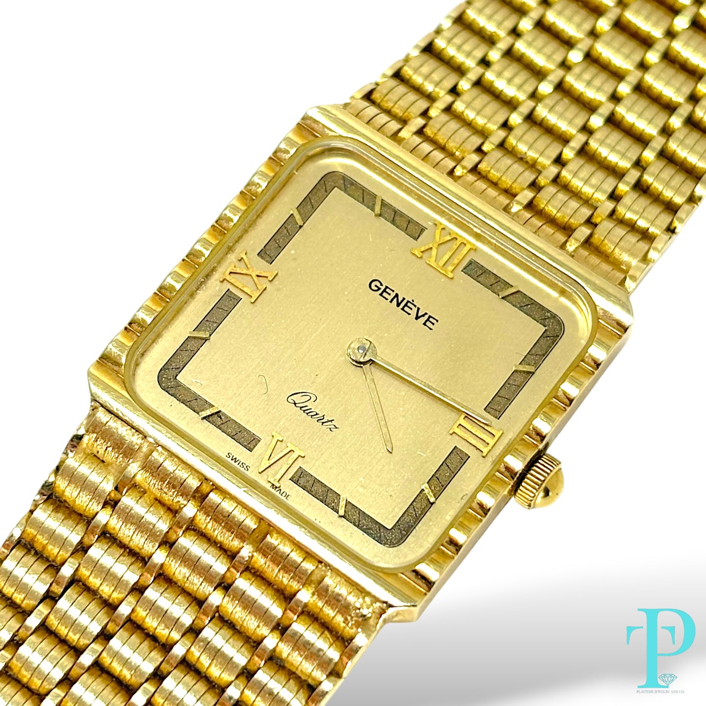 36MM VINTAGE GENÈVE 14KT SOLID GOLD RECTANGULAR WATCH