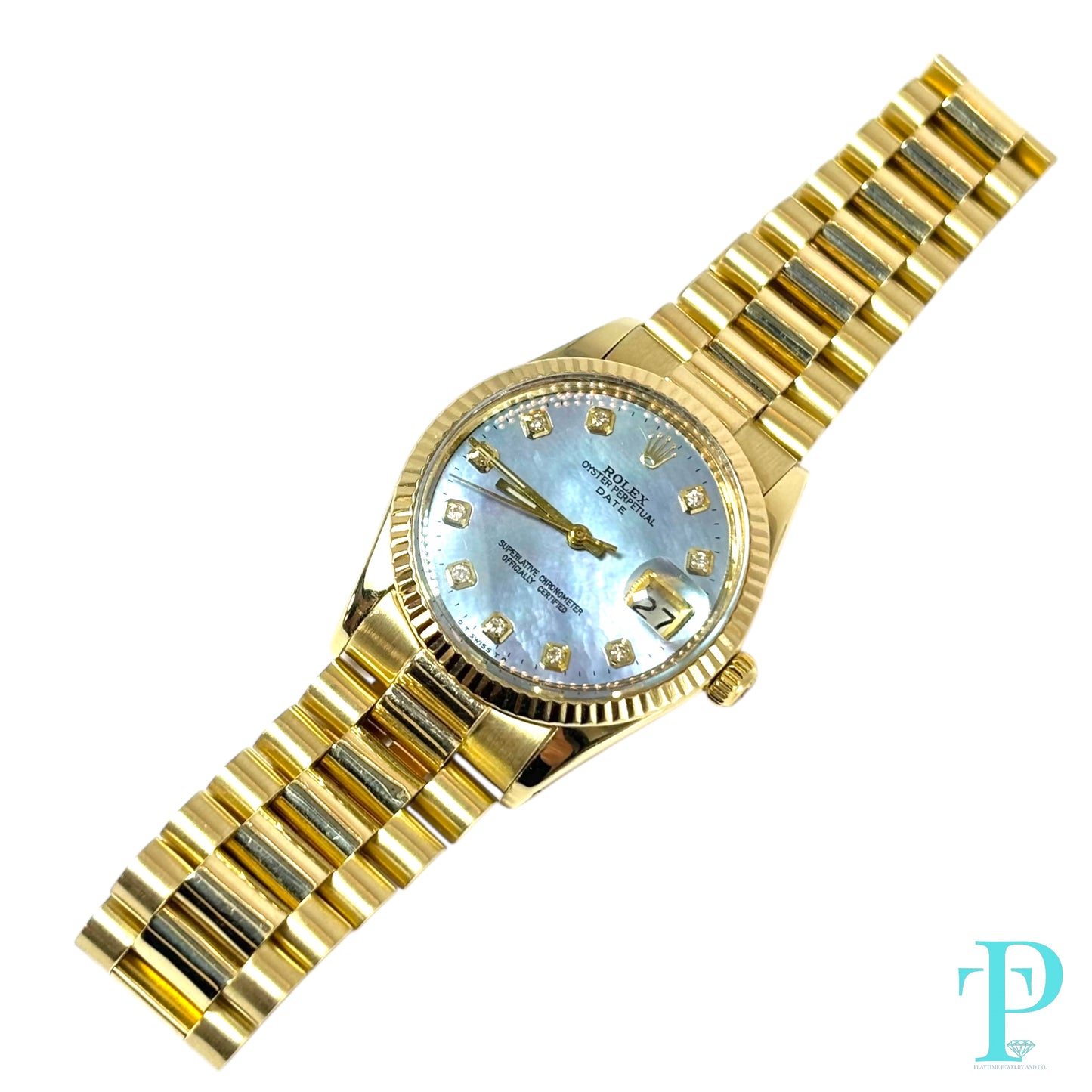 34MM ROLEX DATE REF.1510 14KT YELLOW GOLD MOP DIAL