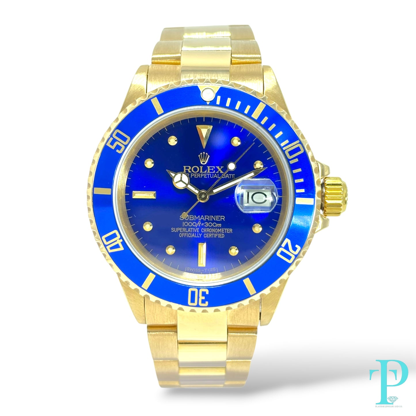 40MM ROLEX SUBMARINER 16618-LB / 18KT YELLOW GOLD MENS WATCH