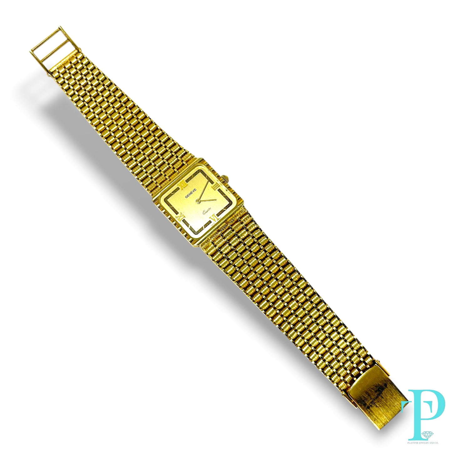 36MM VINTAGE GENÈVE 14KT SOLID GOLD RECTANGULAR WATCH