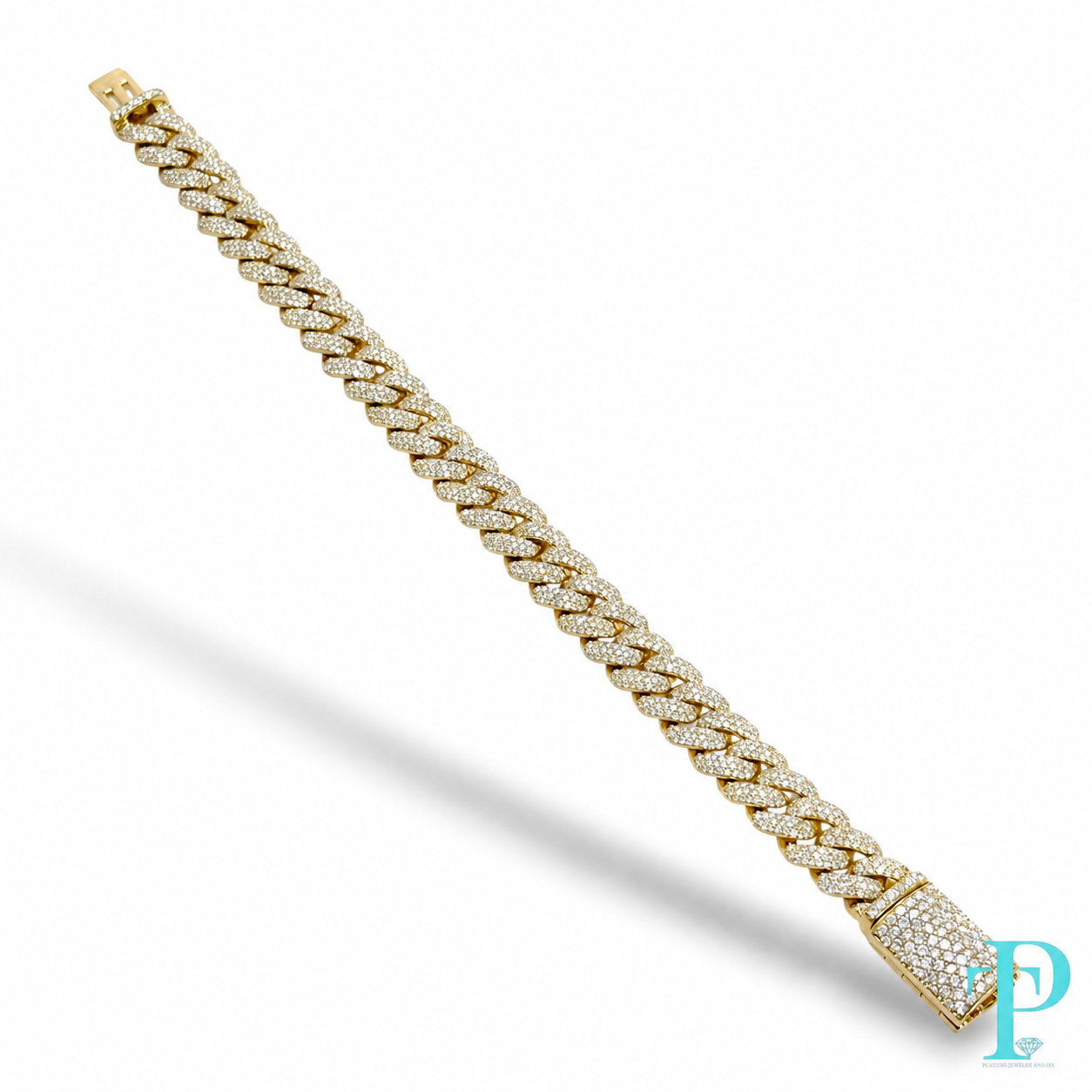 10MM 10KT YELLOW GOLD 24CTW NATURAL DIAMOND CUBAN LINK BRACELET