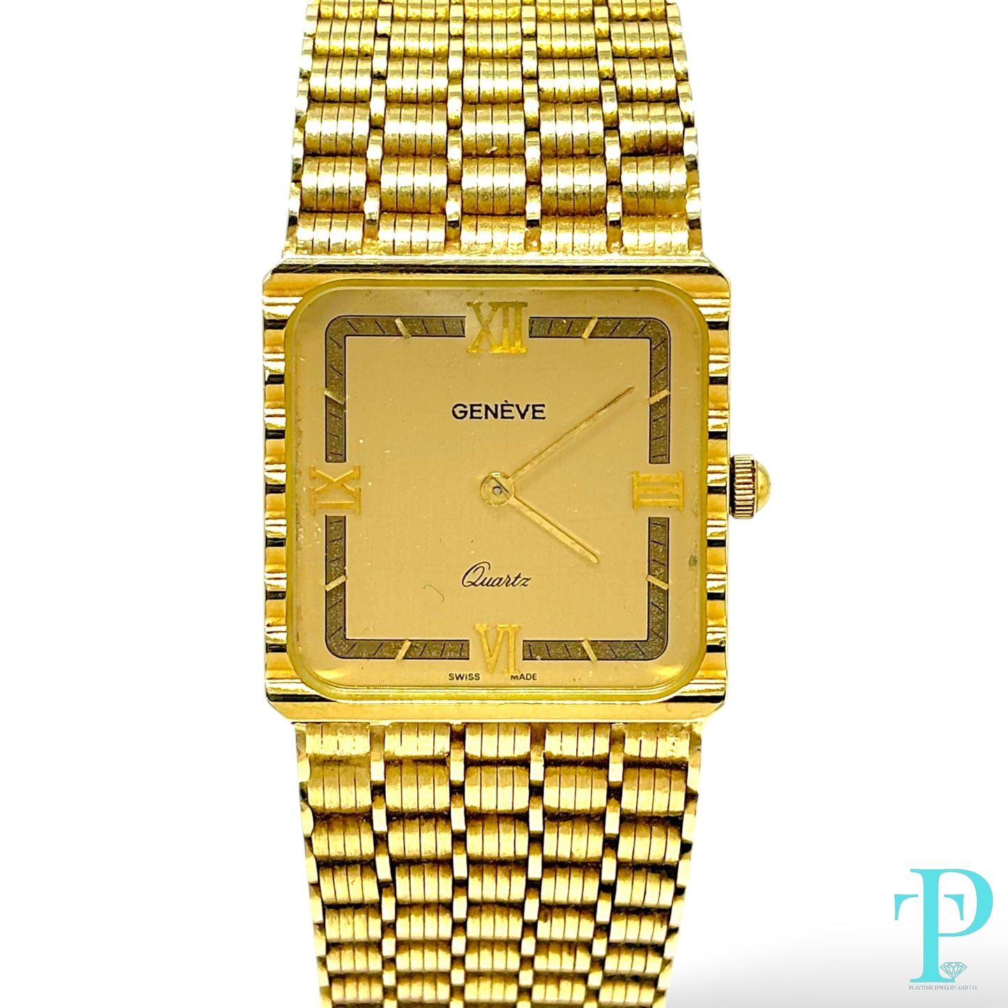 36MM VINTAGE GENÈVE 14KT SOLID GOLD RECTANGULAR WATCH