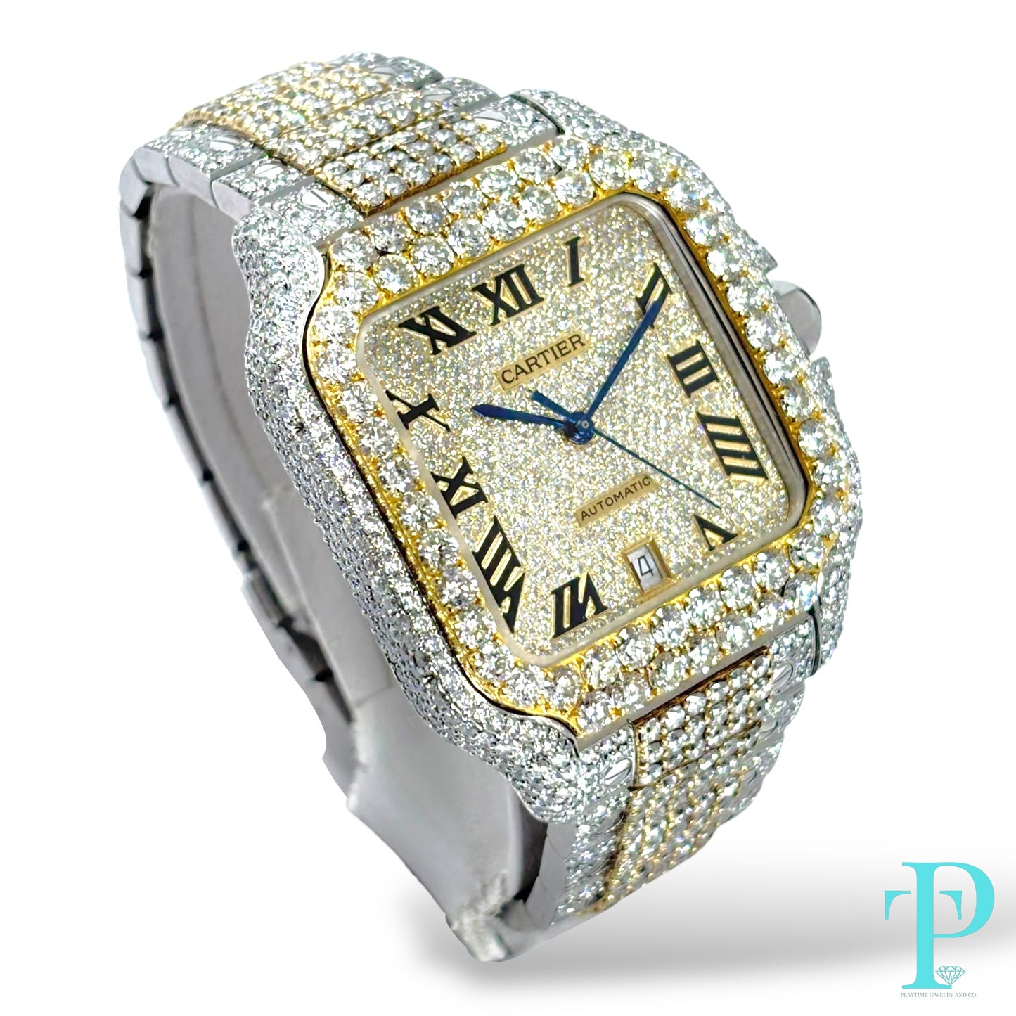41MM CARTIER “SANTOS DE CARTIER” VVS-1 NATURAL DIAMOND BUSTDOWN MENS WATCH