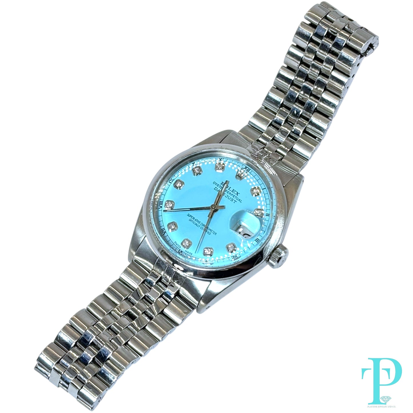 36MM ROLEX DATEJUST REF.16013 STAINLESS STEEL / TIFFANY BLUE DIAMOND DIAL