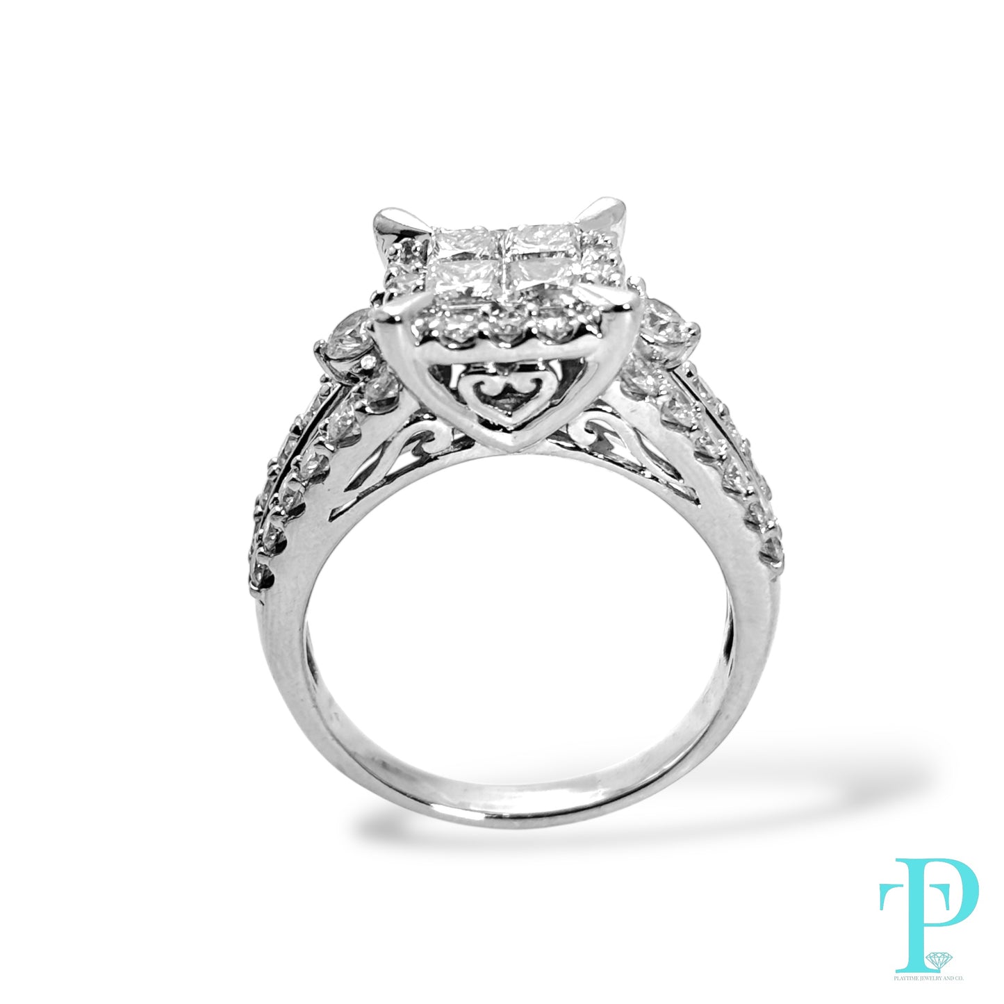 3.5CT PRINCESS-CUT CLUSTER ENGAGEMENT RING 14KT /