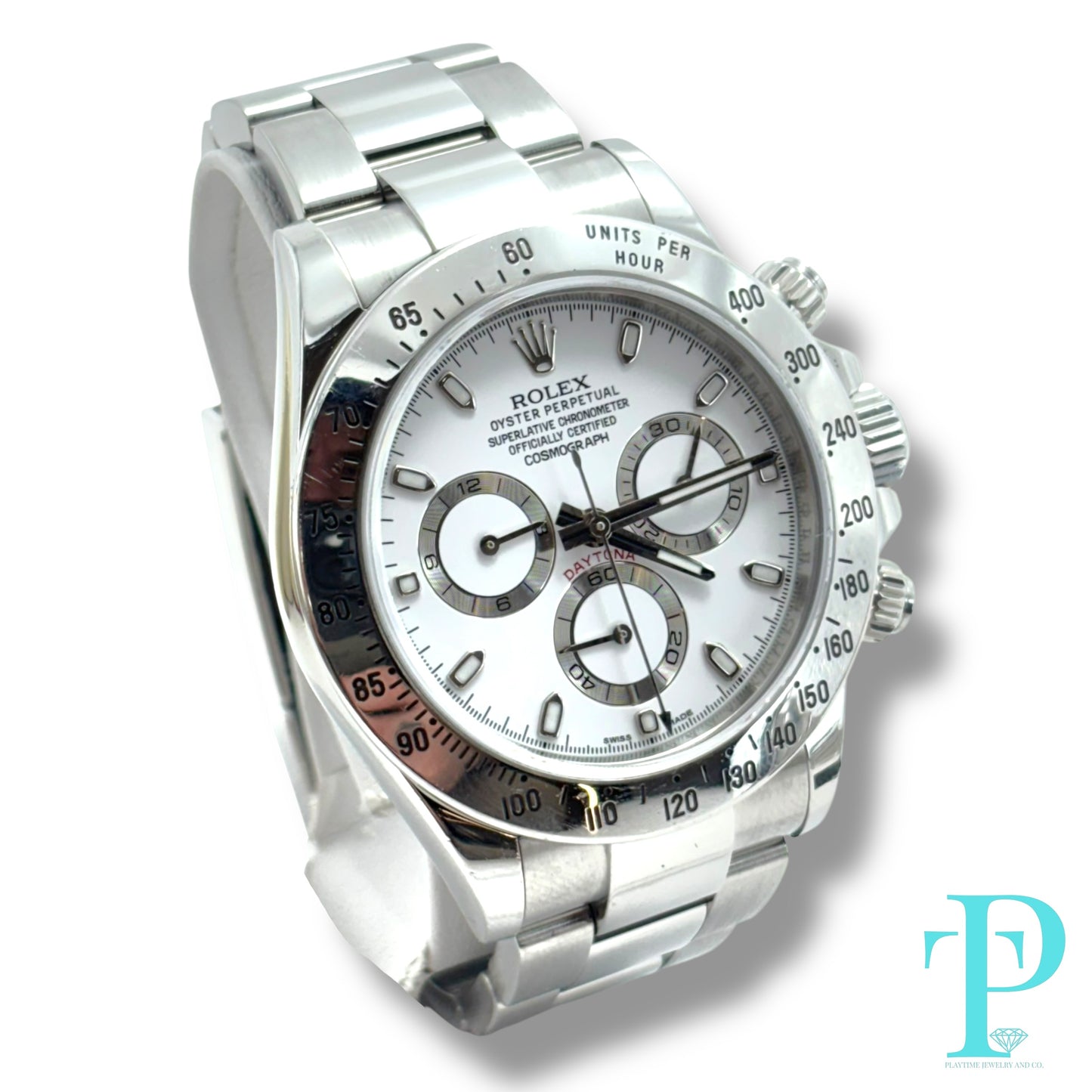 40MM ROLEX DAYTONA / STAINLESS STEEL / WHITE AND SILVER DIAL / OYSTER BRACELET / CHRONOGRAPH / AUTOMATIC MOVEMENT / REF.116520