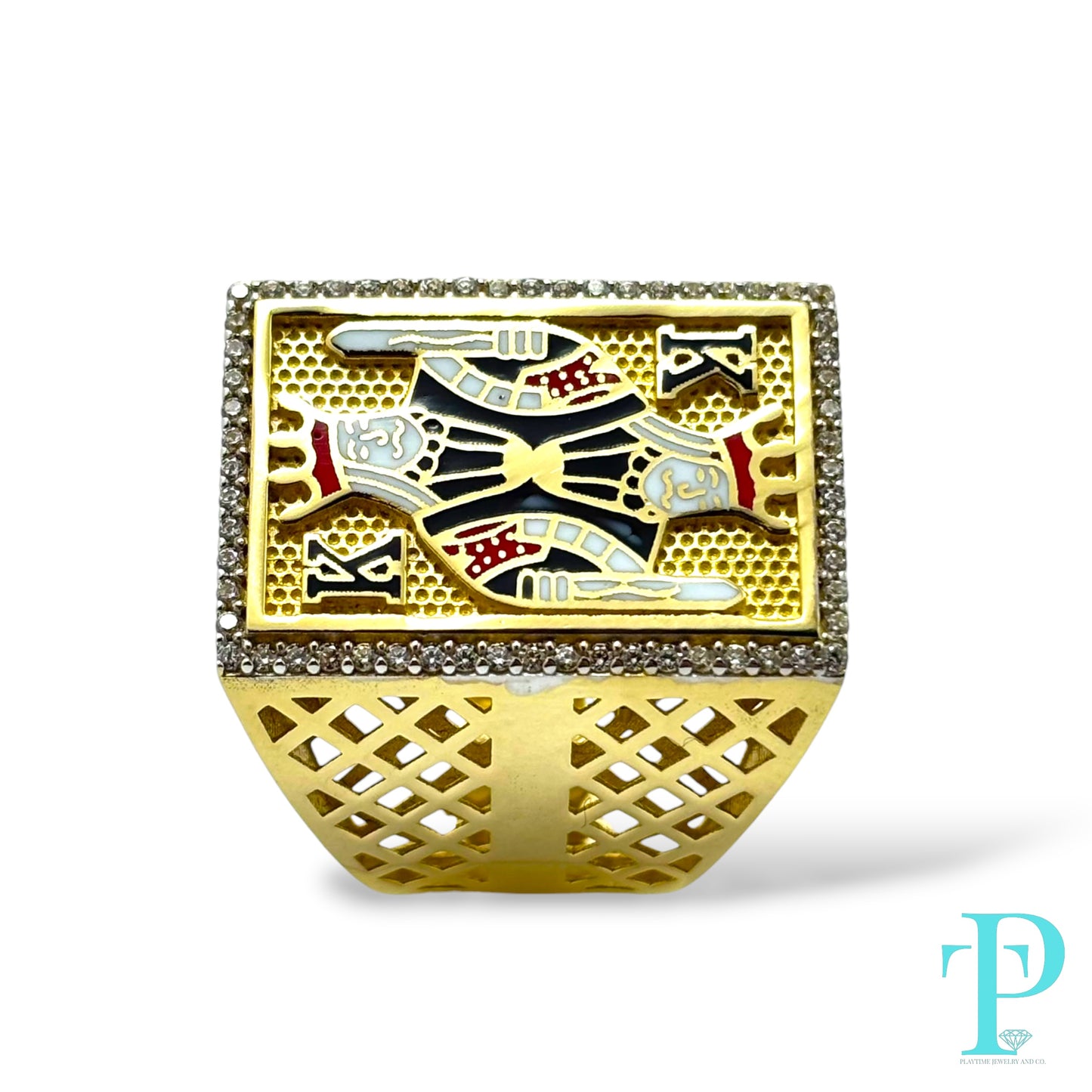 14K “KING GAMBLER” MENS GOLD ENAMELED RING