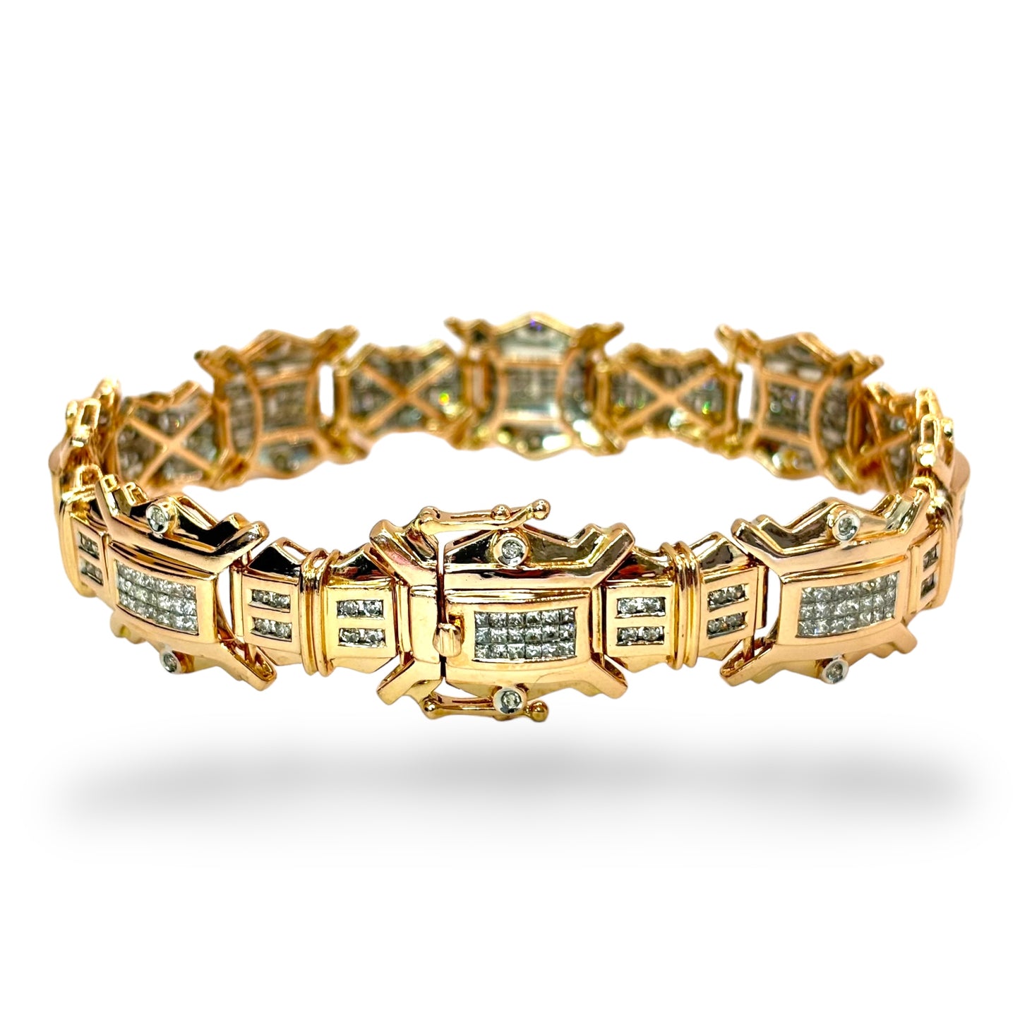 10MM 14KT ROSE GOLD “FANCY” DIAMOND LINK BRACELET 8.05CTW