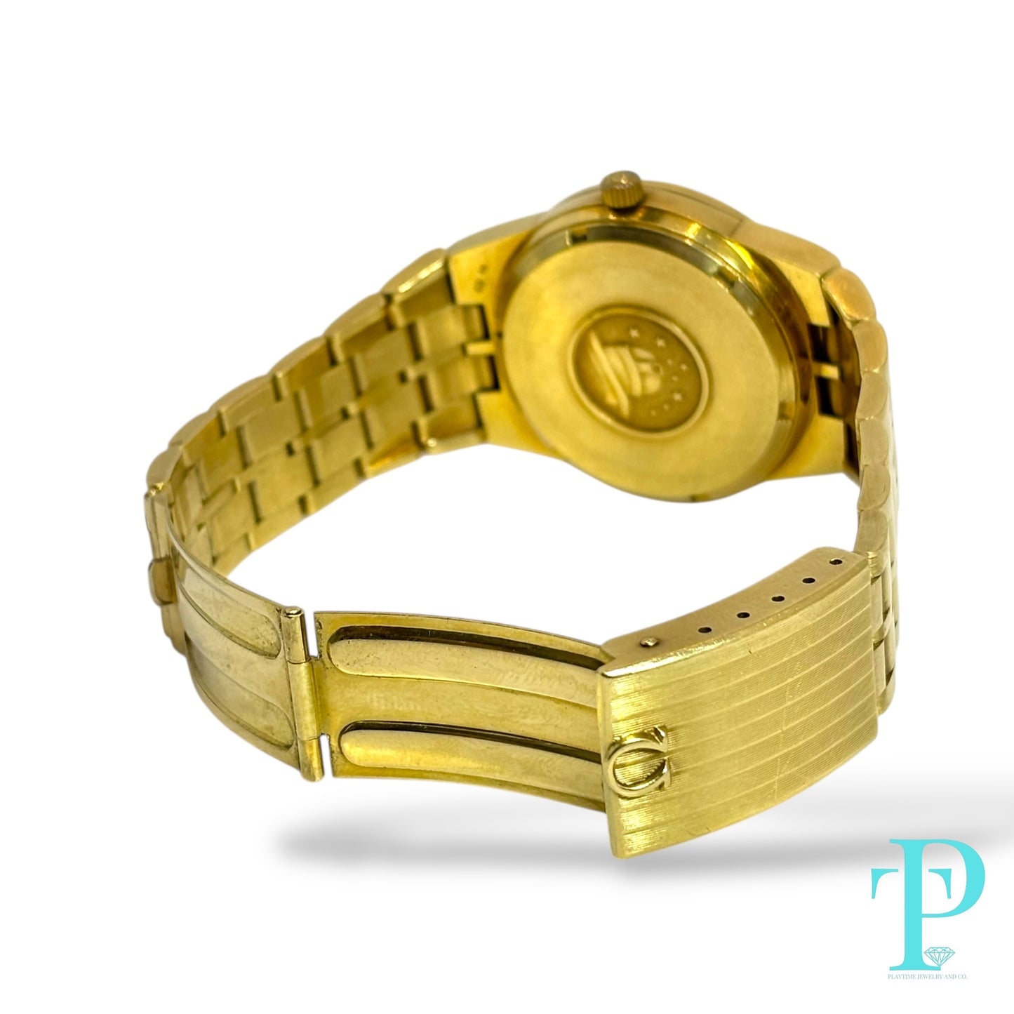 36MM OMEGA CONSTELLATION SOLID 18KT YELLOW GOLD / FACTORY DIAMOND SETTING / CHAMPAGNE DIAL DIAMOND HOUR MARKERS