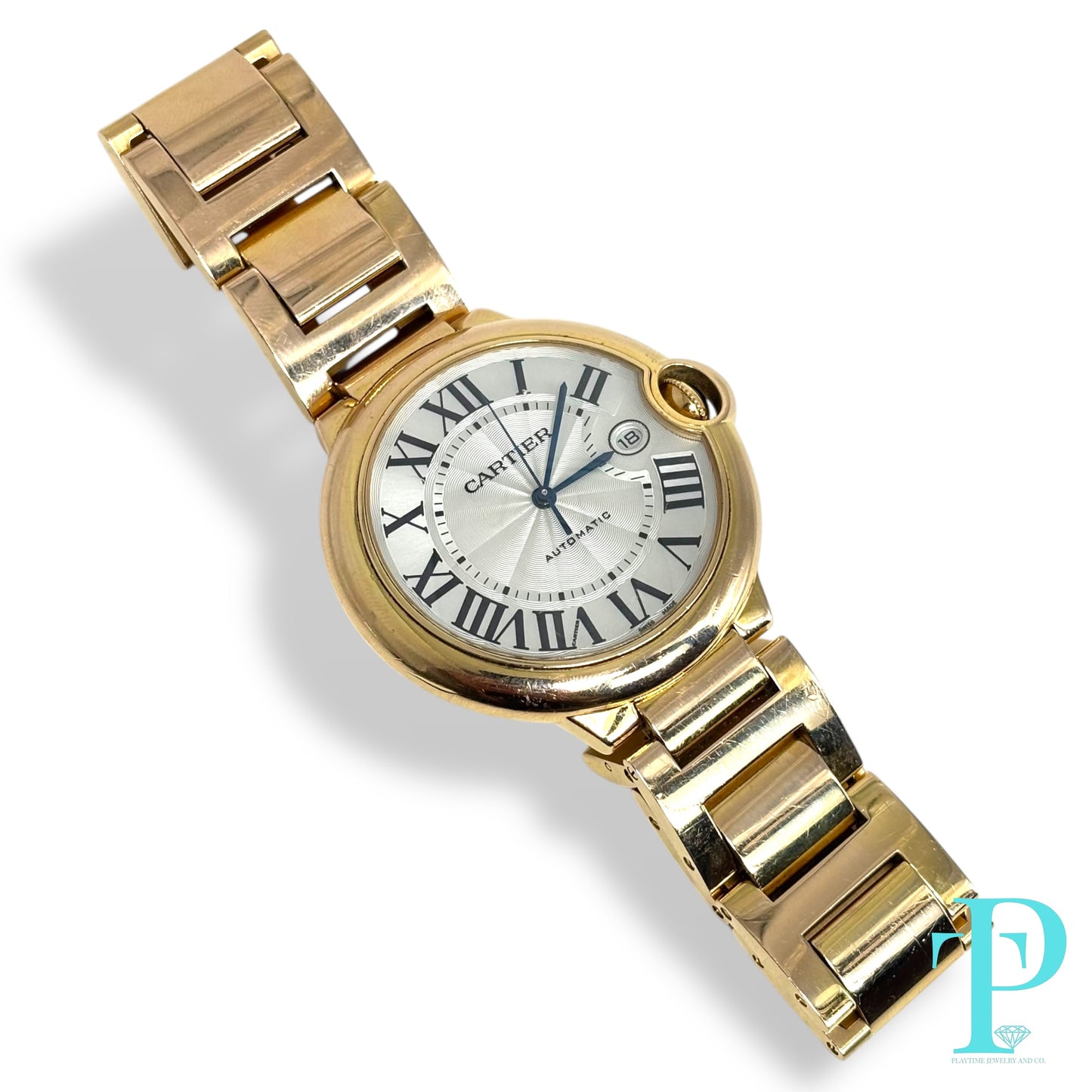 38MM CARTIER BALLON BLEU / 18KT ROSE GOLD / WHITE ROMAN DIAL / AUTOMATIC