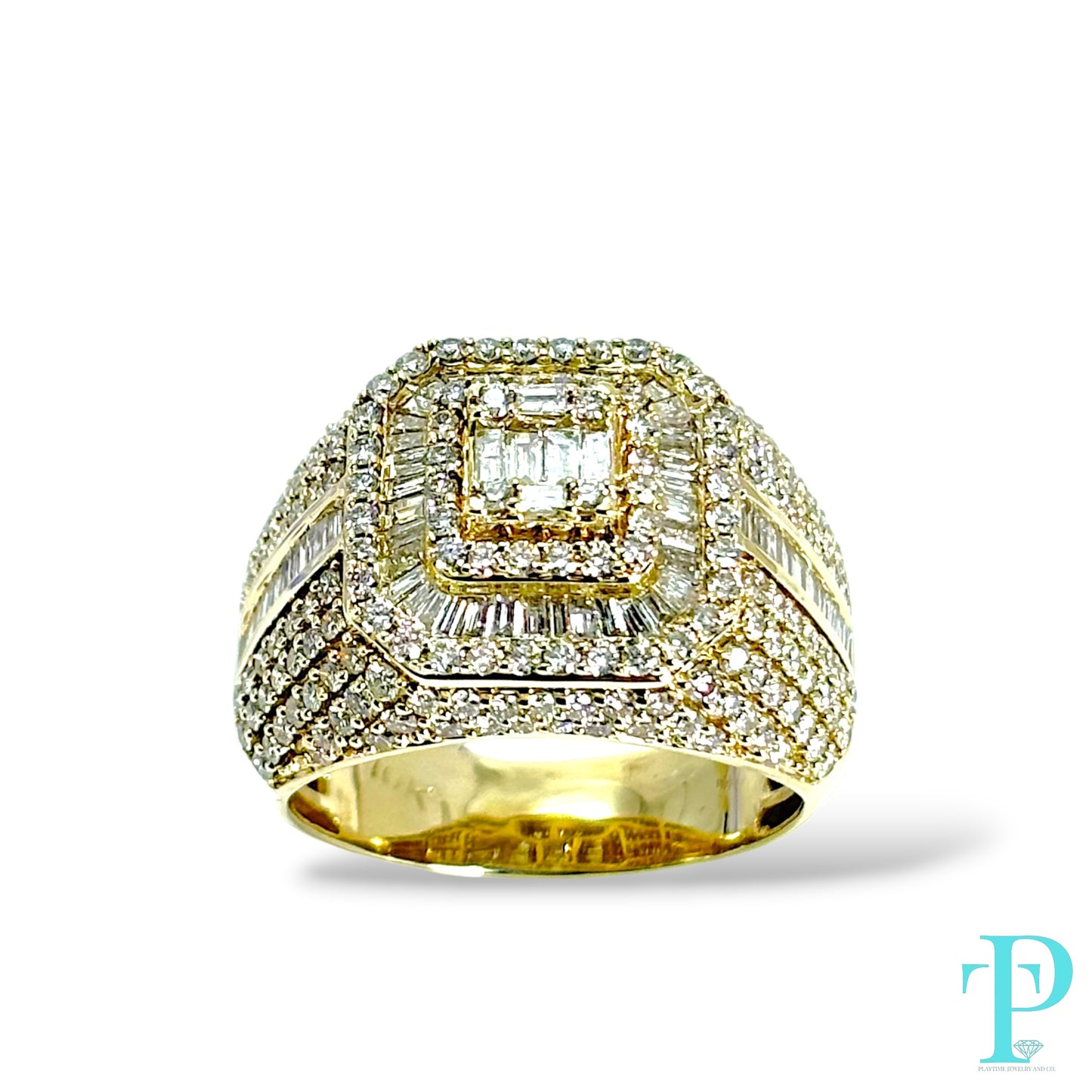 14KT GOLD MENS SQUARE TOP RING VVS-1 DIAMONDS