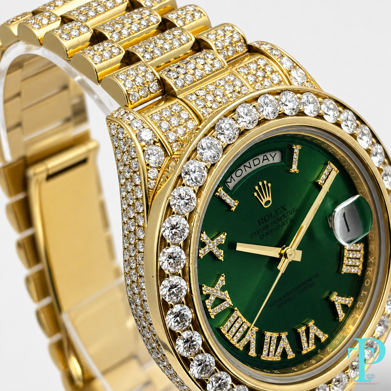 PRE-OWNED 41MM ROLEX DAY-DATE “PRESIDENTIAL” 18KT GOLD 30CTW DIAMOND BUSTDOWN