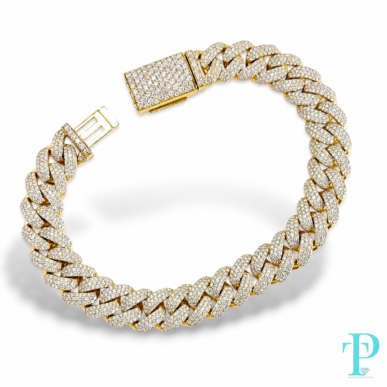 10MM 10KT YELLOW GOLD 24CTW NATURAL DIAMOND CUBAN LINK BRACELET
