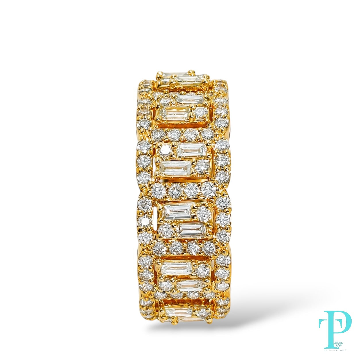 14KT 2.85CTW BAGUETTE CLUSTER DIAMOND UNISEX RING