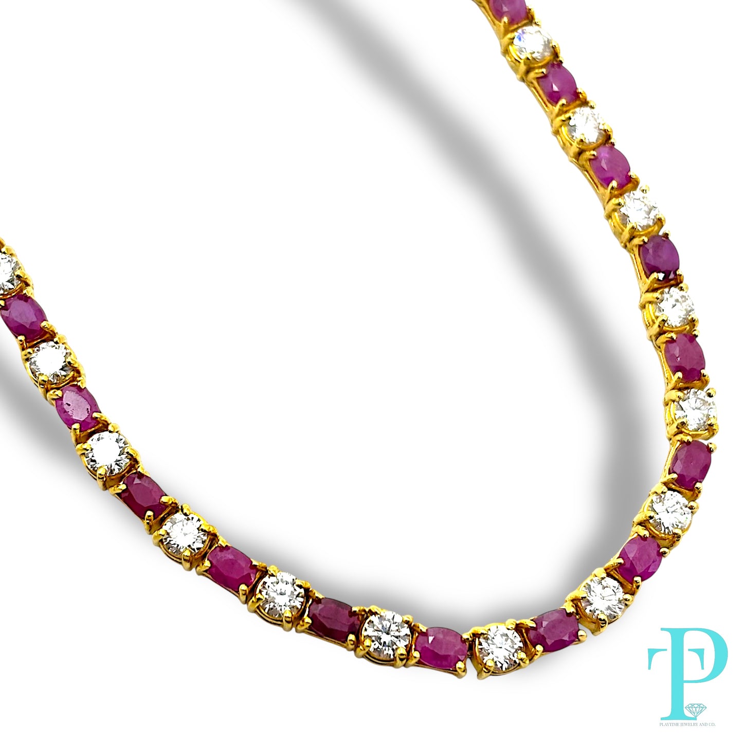 14KT YELLOW GOLD DIAMOND AND RUBY NECKLACE 24”