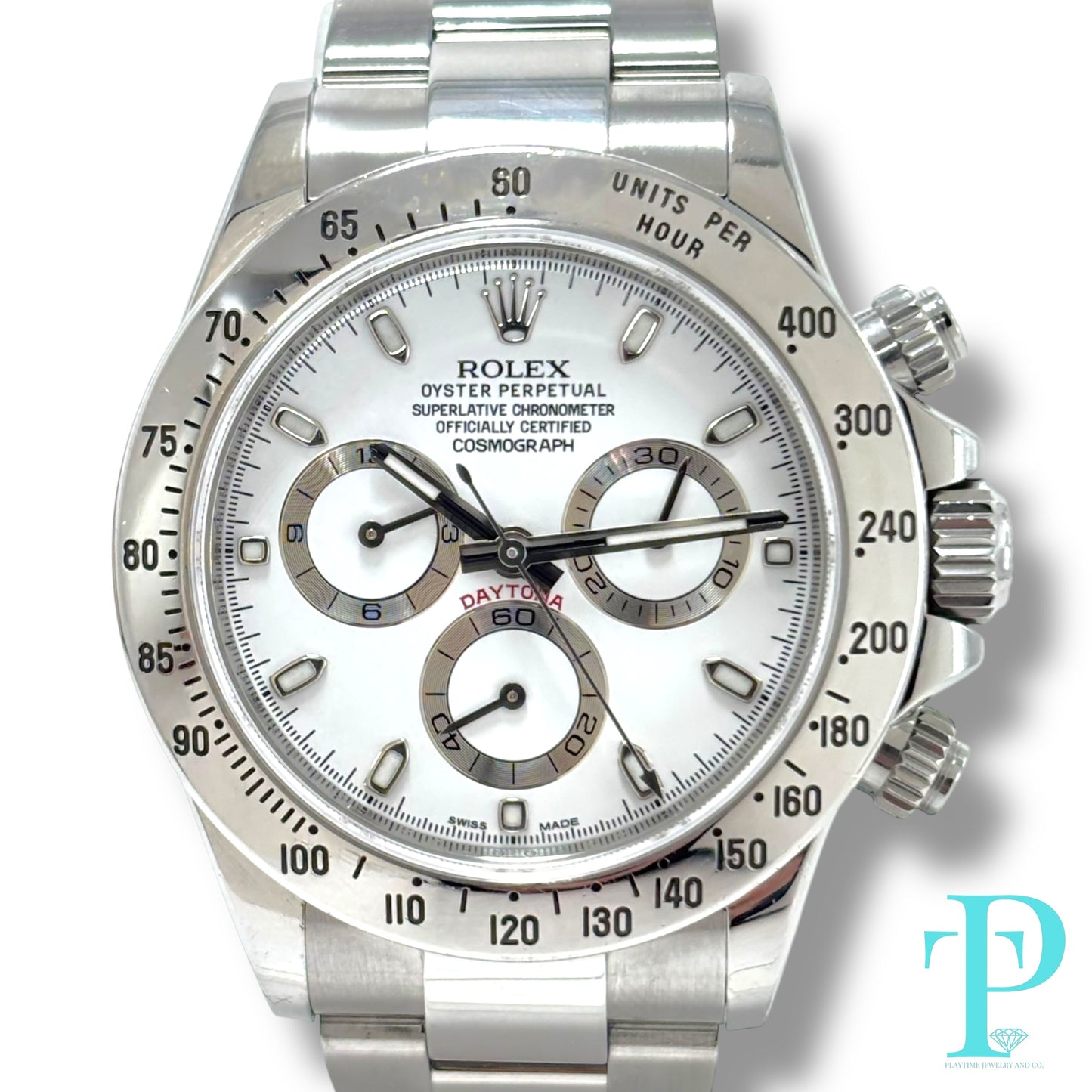 40MM ROLEX DAYTONA / STAINLESS STEEL / WHITE AND SILVER DIAL / OYSTER BRACELET / CHRONOGRAPH / AUTOMATIC MOVEMENT / REF.116520