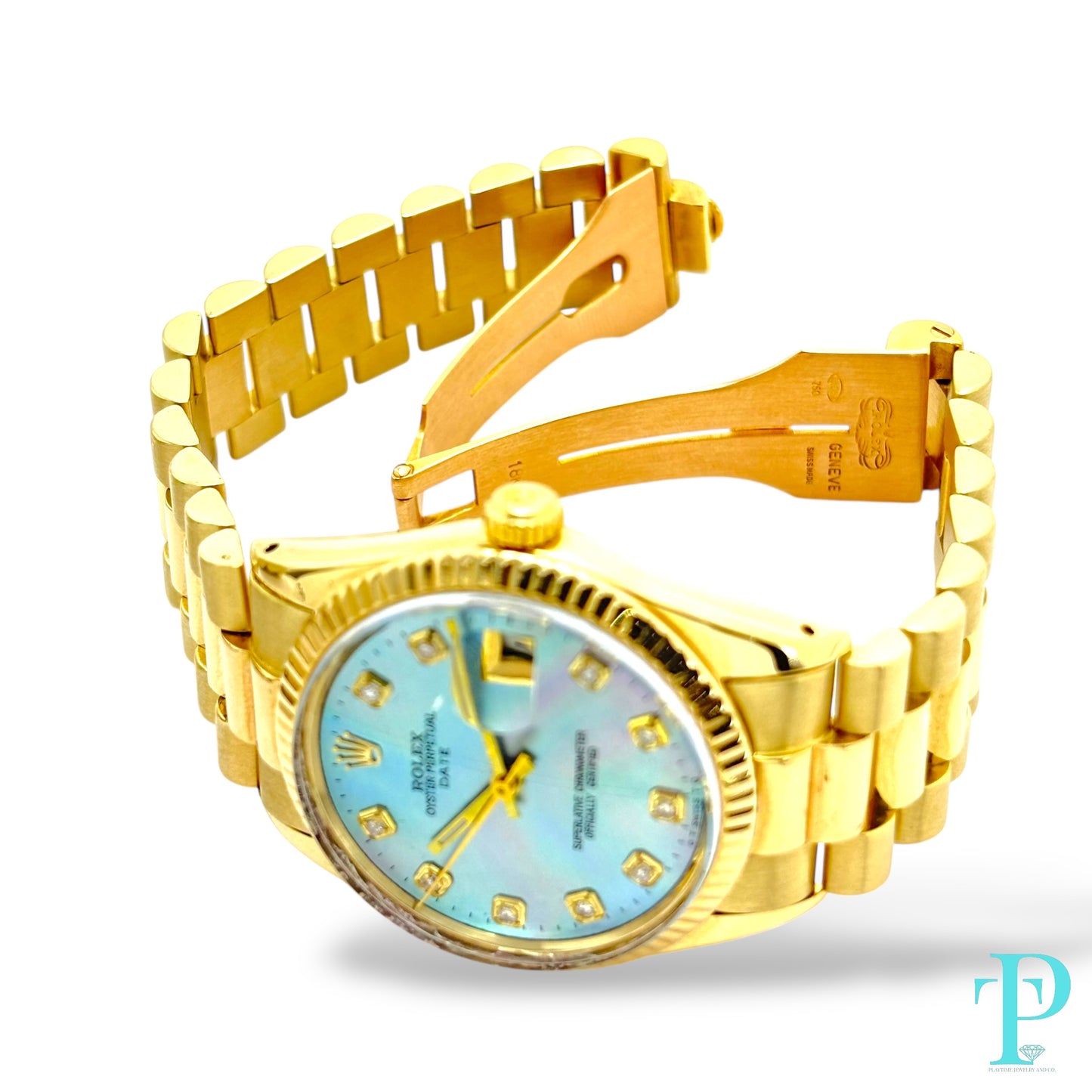 34MM ROLEX DATE REF.1510 / 14KT SOLID GOLD / MOP DIAL / PRESIDENTIAL BRACELET / AUTOMATIC