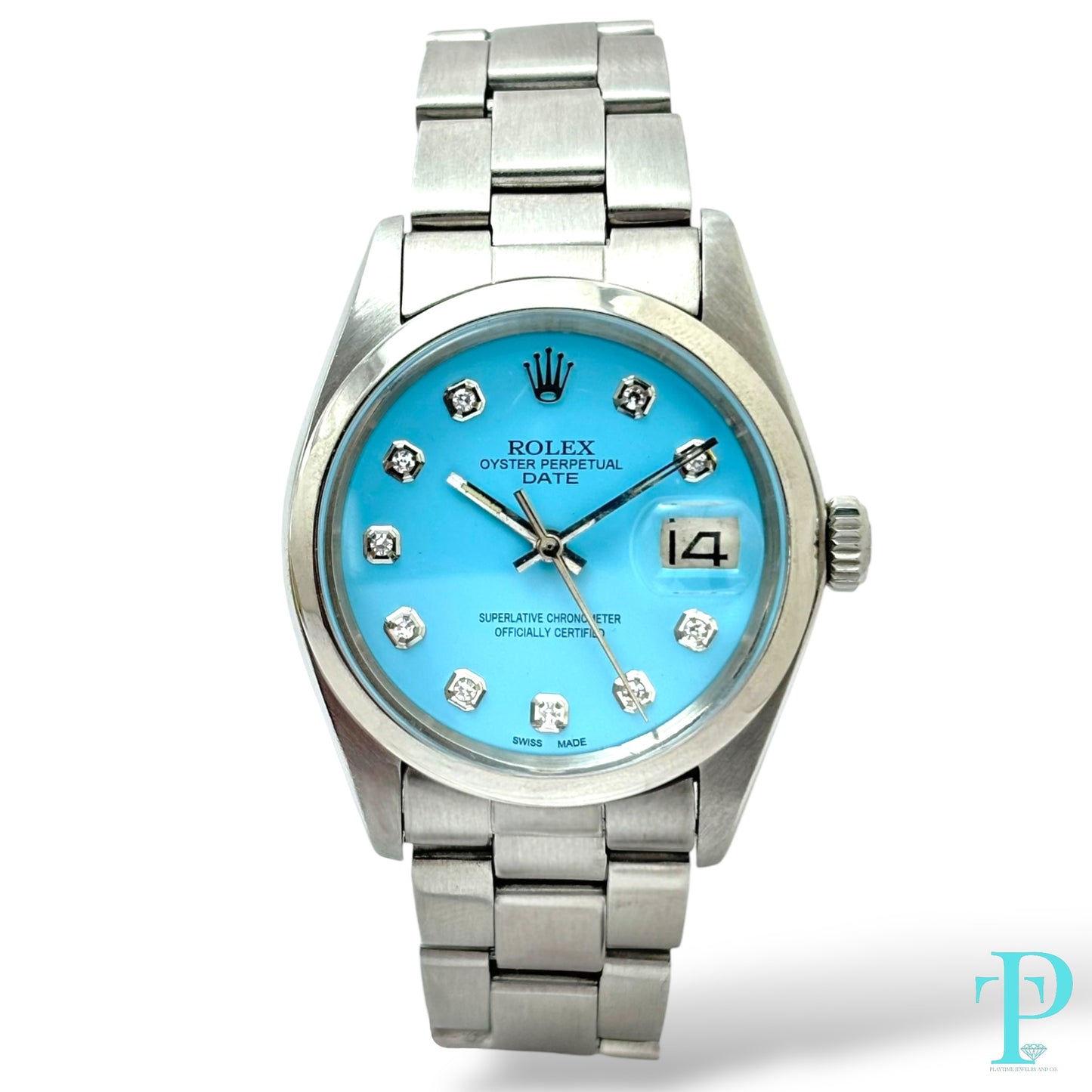 34MM ROLEX DATE / TIFFANY BLUE DIAL / STAINLESS STEEL / AUTOMATIC Ref.1500
