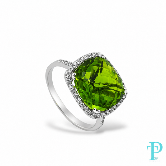14KT GOLD LAB-GROWN 7.00CTW APPROX. PERIDOT & DIAMOND RING