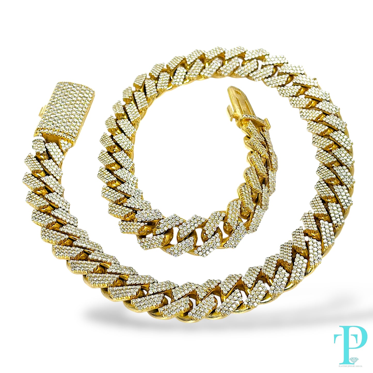 10KT YELLOW GOLD / 17MM 460.0g 22” 50.6CTW DIAMOND / MIAMI CUBAN LINK CHAIN