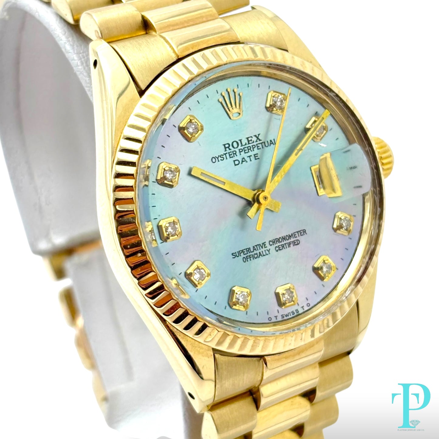 34MM ROLEX DATE REF.1510 / 14KT SOLID GOLD / MOP DIAL / PRESIDENTIAL BRACELET / AUTOMATIC