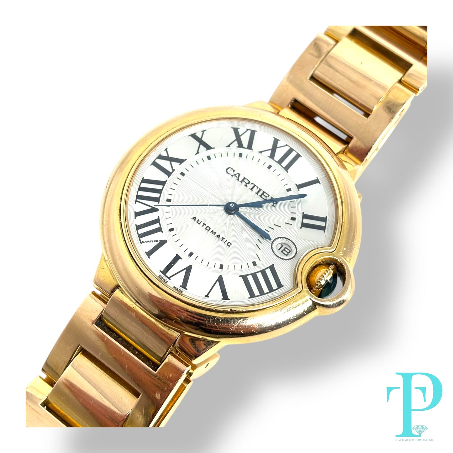 38MM CARTIER BALLON BLEU / 18KT ROSE GOLD / WHITE ROMAN DIAL / AUTOMATIC