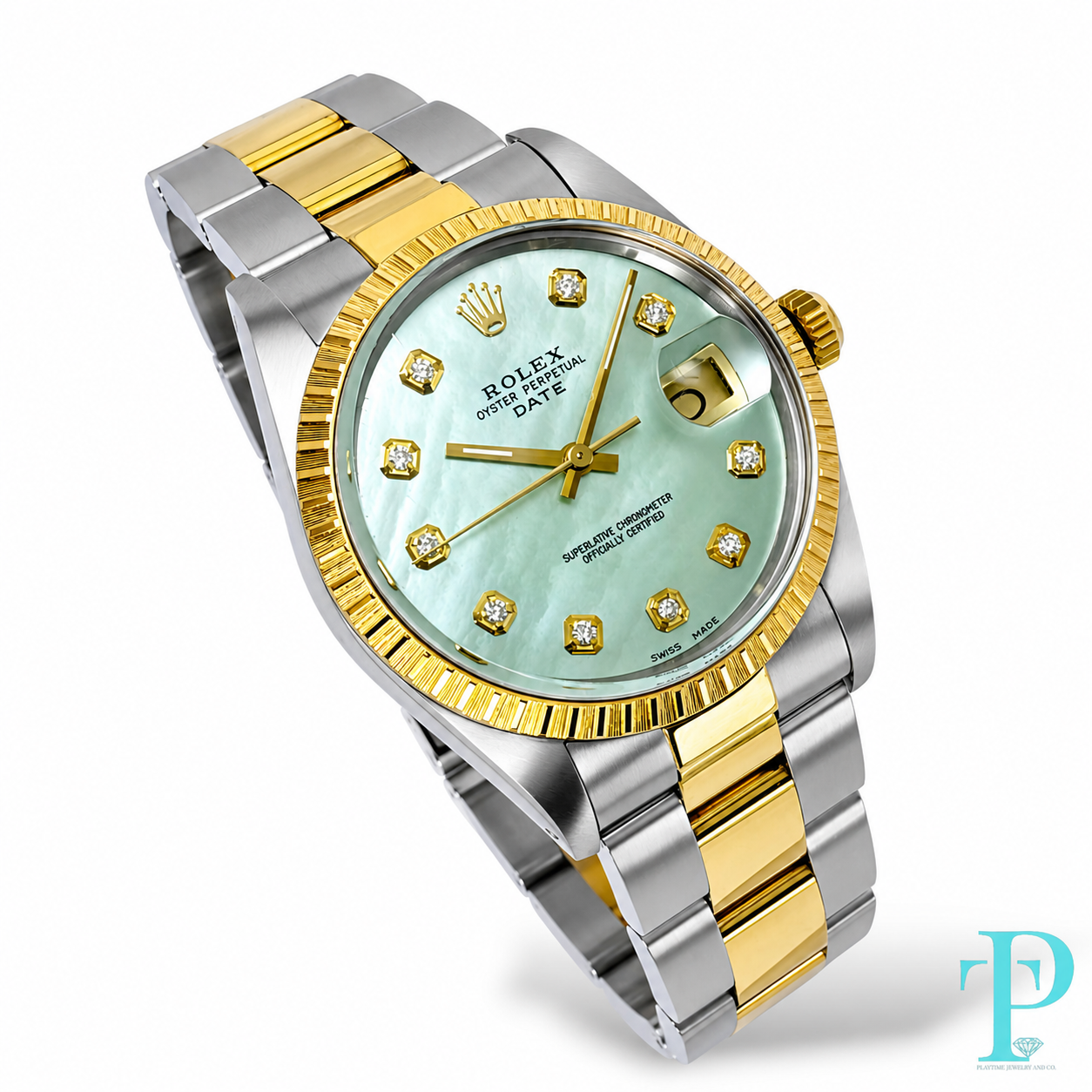 PRE-OWNED 34MM ROLEX DATE REF.15053 PISTACHIO DIAL