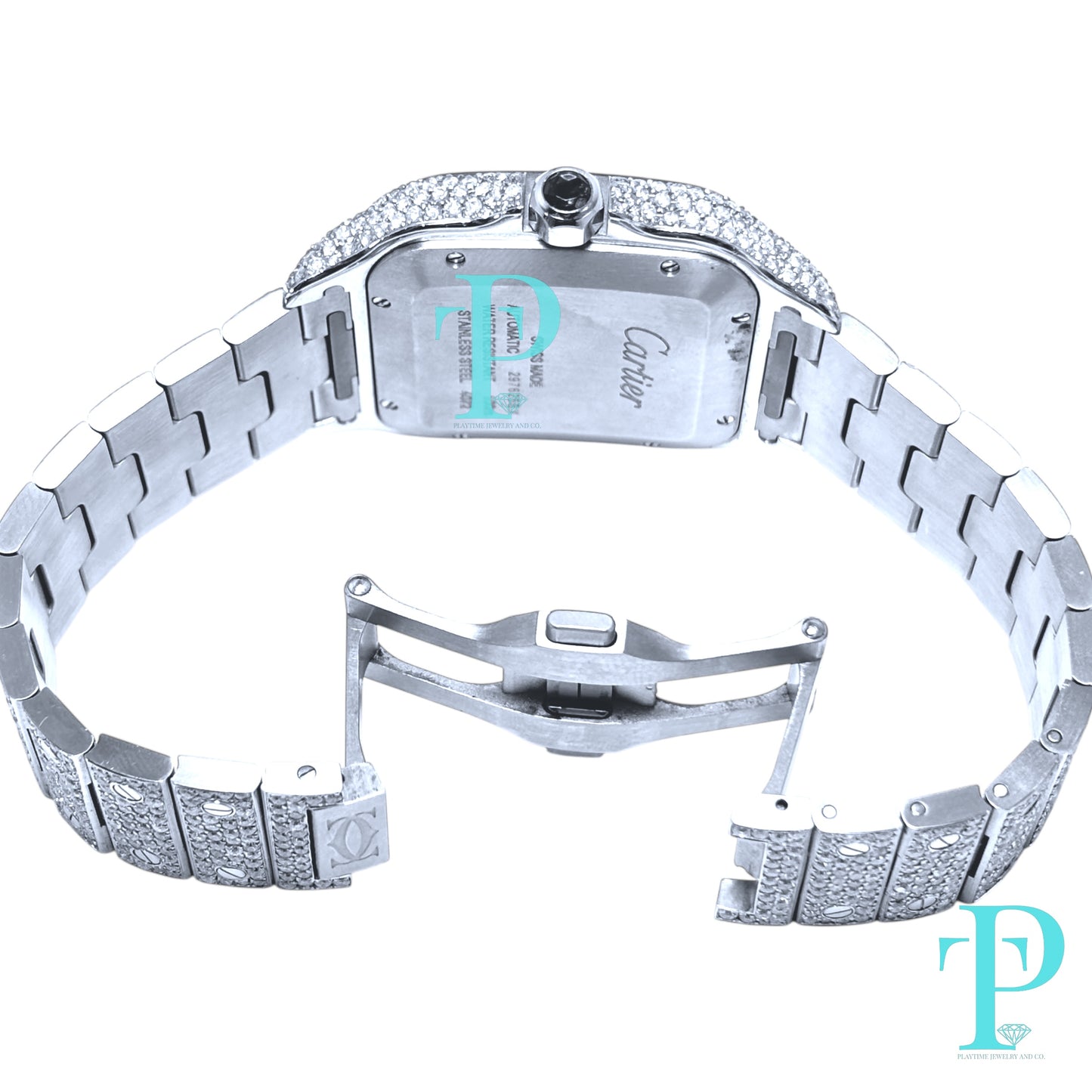 40MM CARTIER SANTOS BUSTDOWN/DIAMOND ENCRUSTED REF.4072 STAINLESS STEEL / MOP DIAMOND DIAL