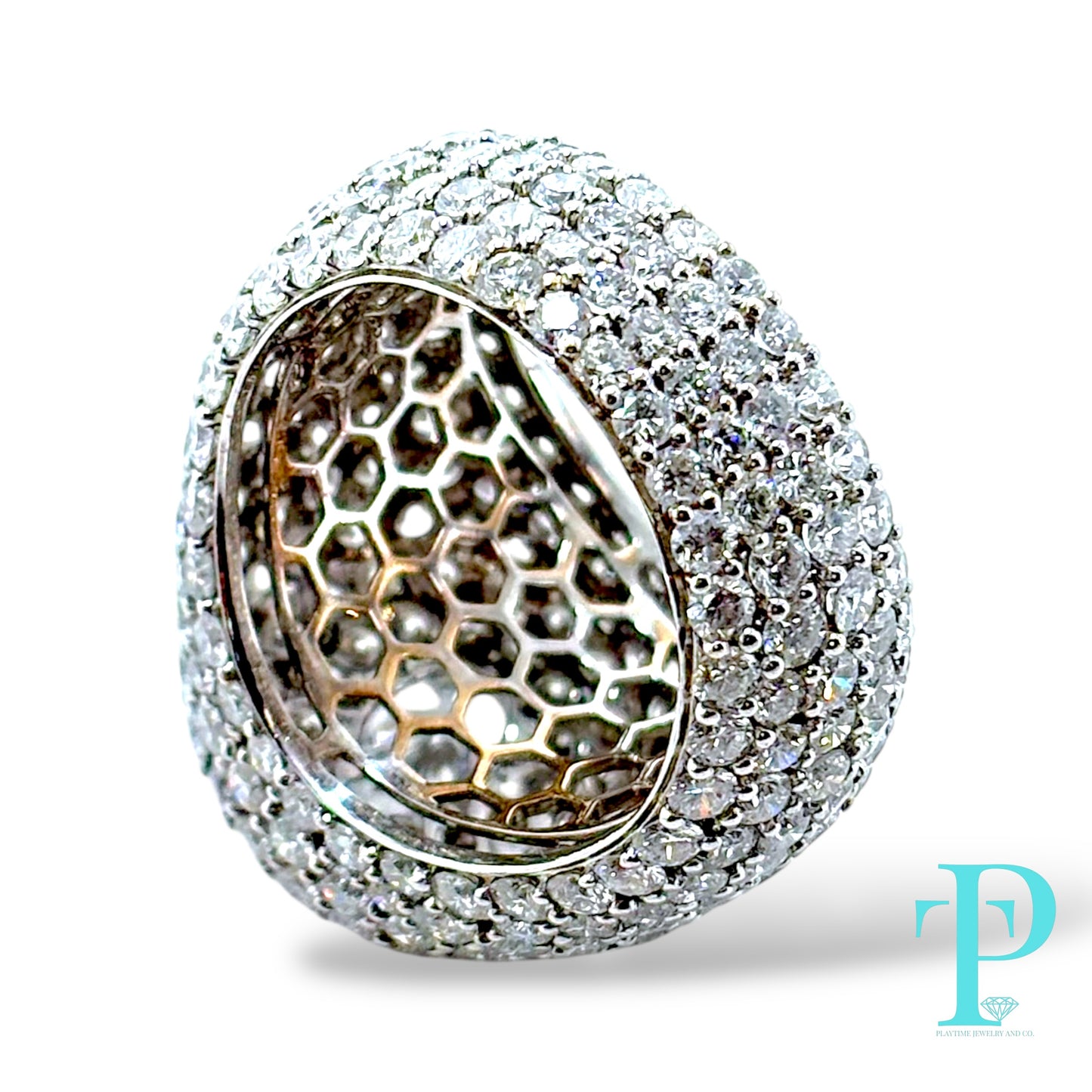 14KT WHITE GOLD “ICEBERG” RING 9.22CTW VVS-1 LAB-GROWN DIAMOND SIGNET RING