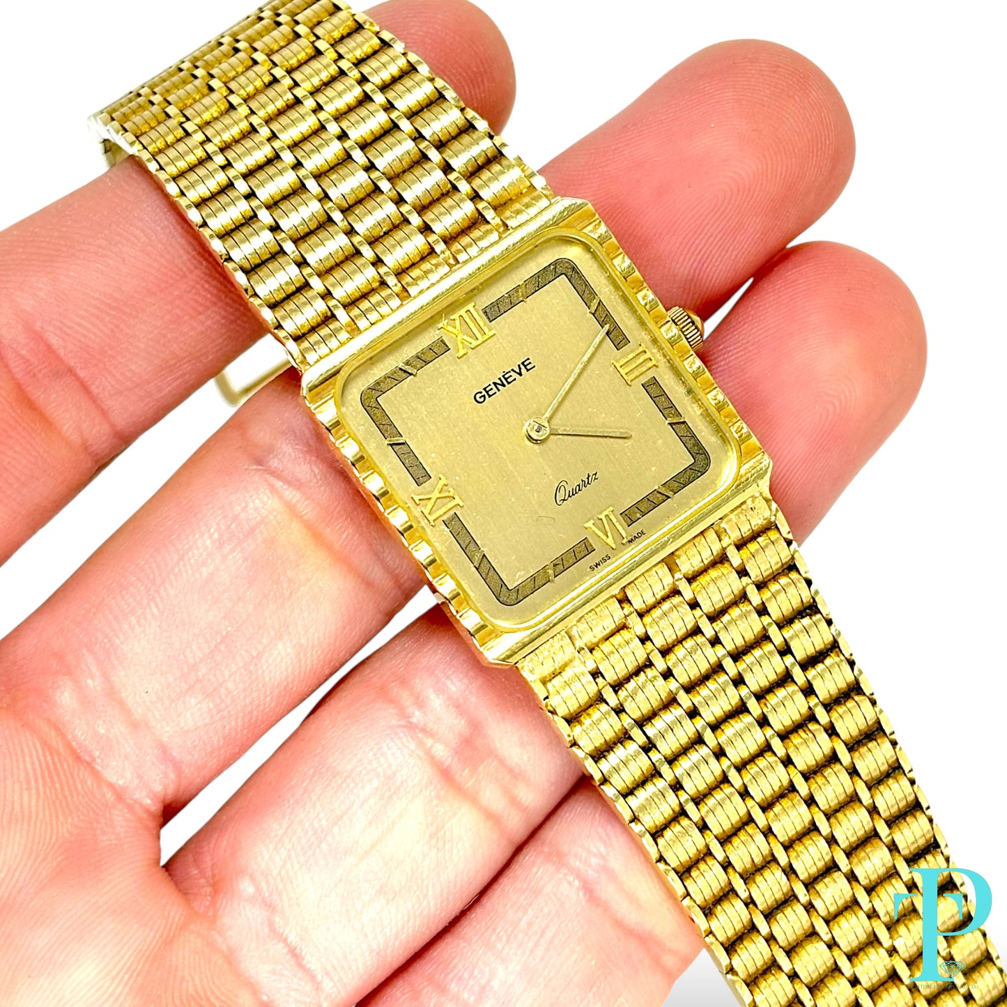 36MM VINTAGE GENÈVE 14KT SOLID GOLD RECTANGULAR WATCH
