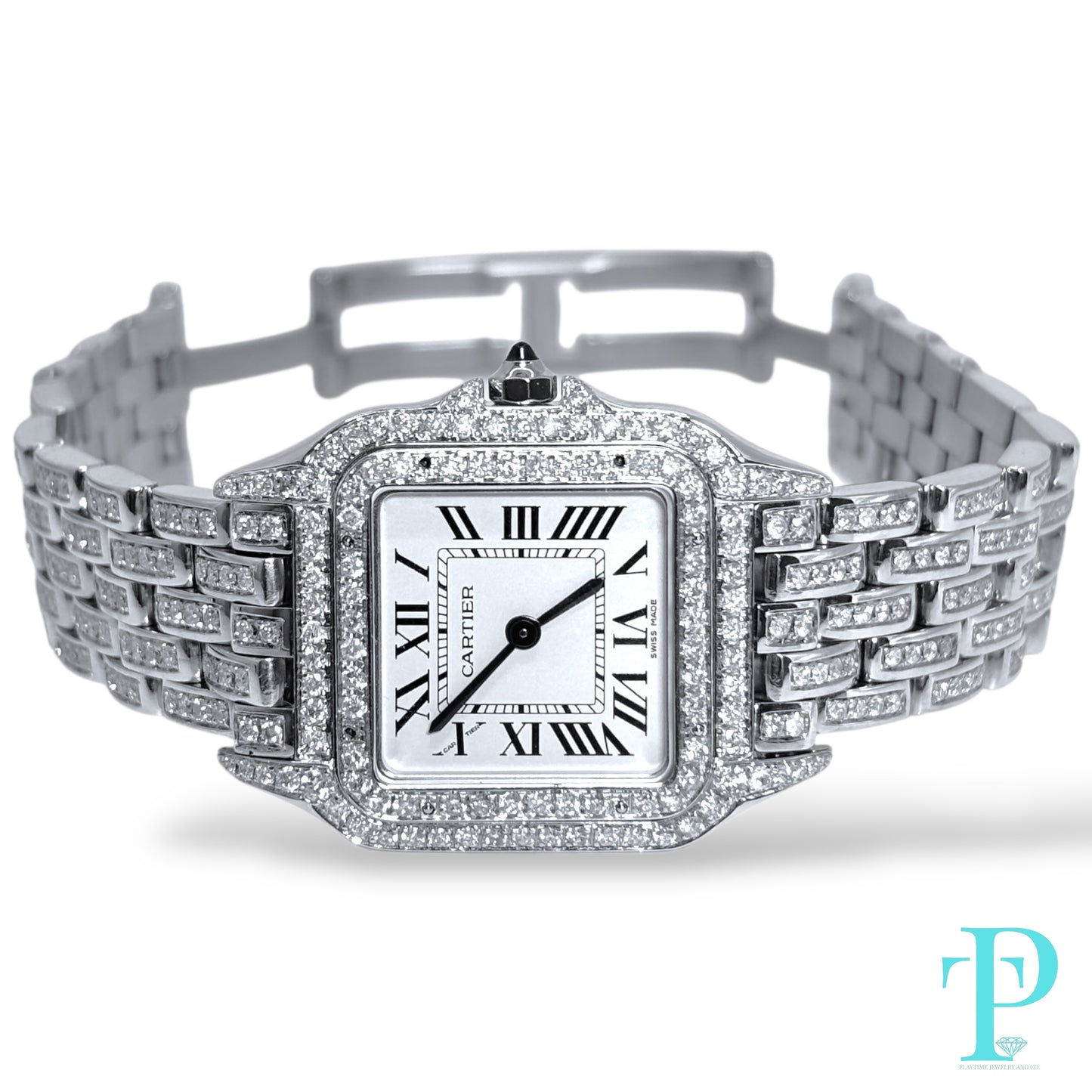 31MM CARTIER PANTHERE DE CARTIER / BUSTDOWN / DIAMOND ENCRUSTED / STAINLESS STEEL / NATURAL DIAMONDS / WHITE ROMAN DIAL