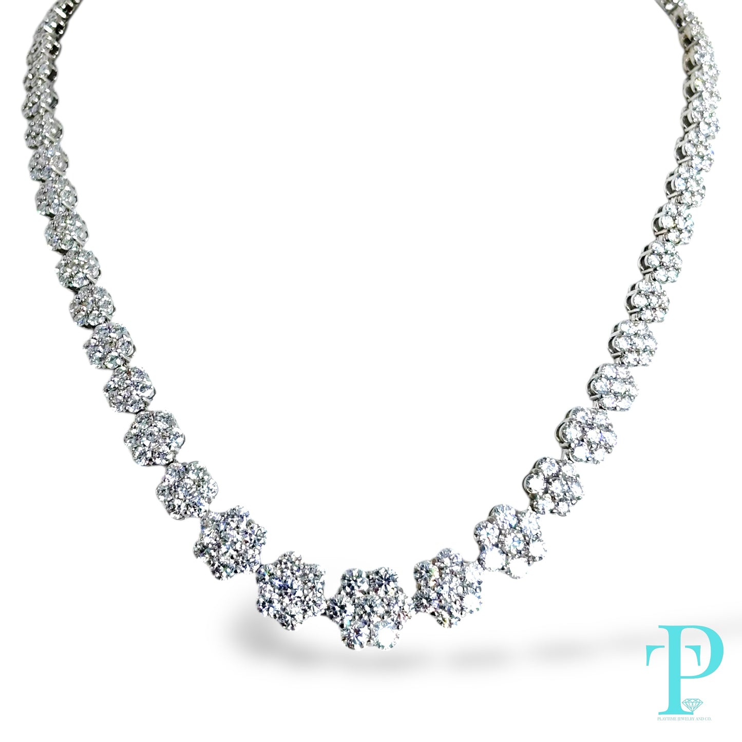 LARGE POINTER CLUSTER / TENNIS NECKLACE / 16” 14KT 26.11CTW / VVS-1 LAB-GROWN