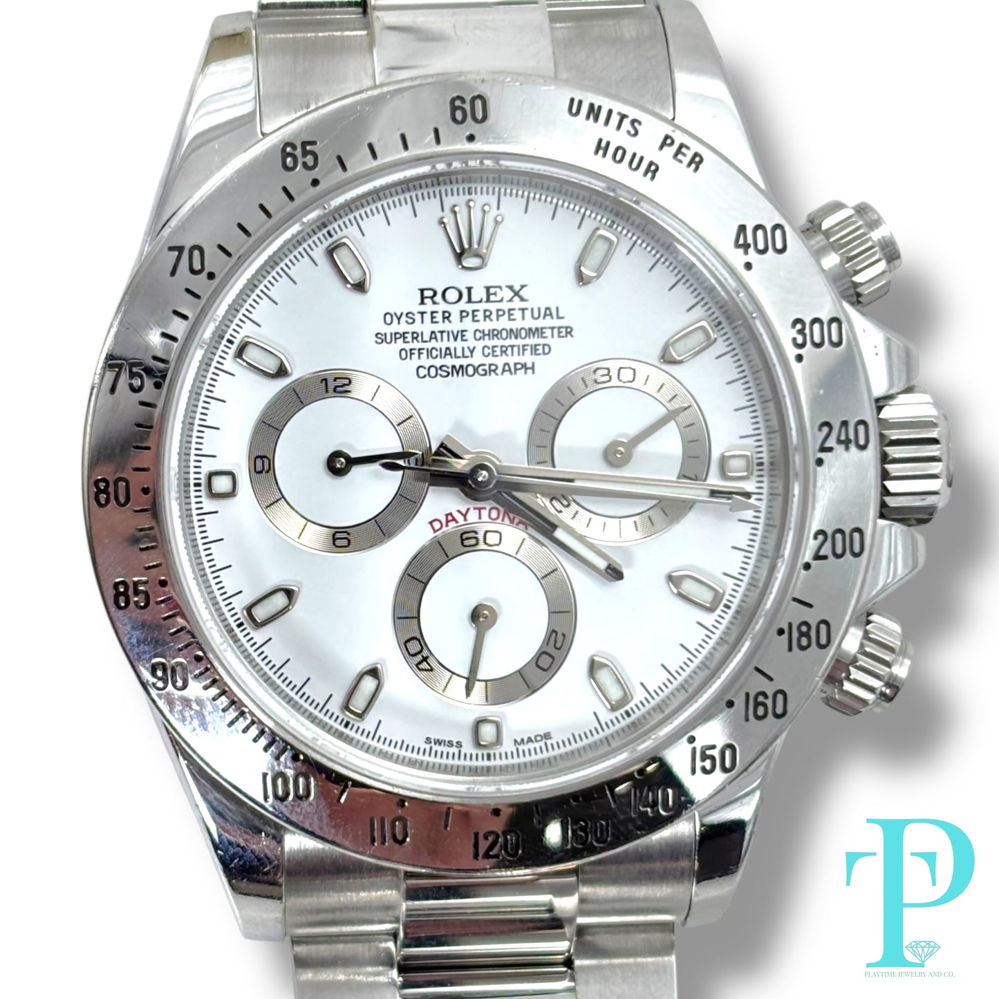 40MM ROLEX DAYTONA / STAINLESS STEEL / WHITE AND SILVER DIAL / OYSTER BRACELET / CHRONOGRAPH / AUTOMATIC MOVEMENT / REF.116520