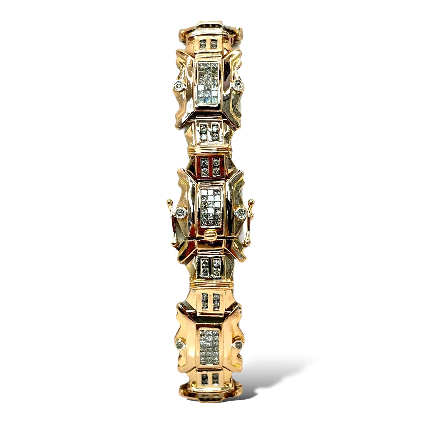 10MM 14KT ROSE GOLD “FANCY” DIAMOND LINK BRACELET 8.05CTW