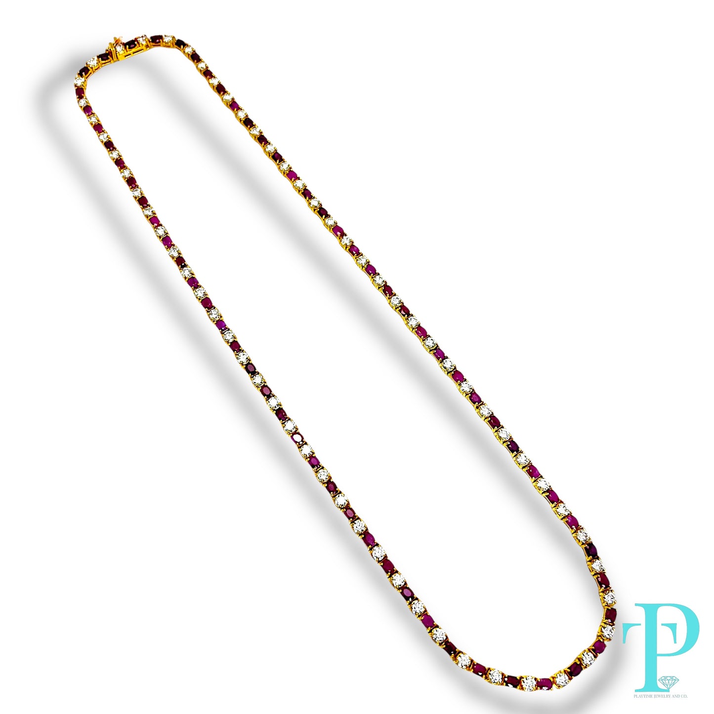 14KT YELLOW GOLD DIAMOND AND RUBY NECKLACE 24”