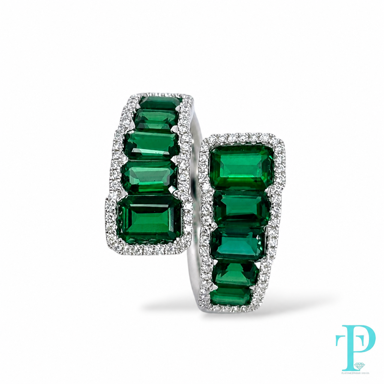 14KT GOLD LAB-GROWN 8.00CTW EMERALD & DIAMOND RING