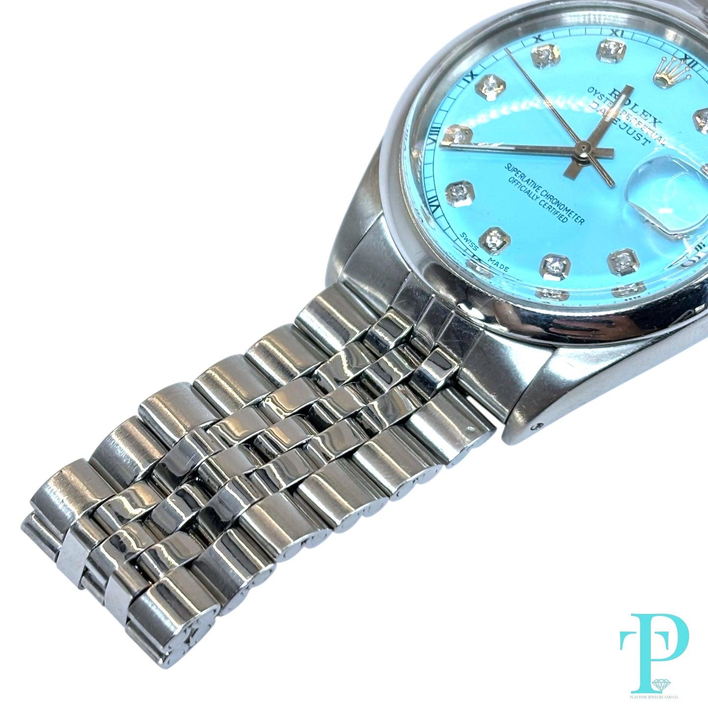 36MM ROLEX DATEJUST REF.16013 STAINLESS STEEL / TIFFANY BLUE DIAMOND DIAL