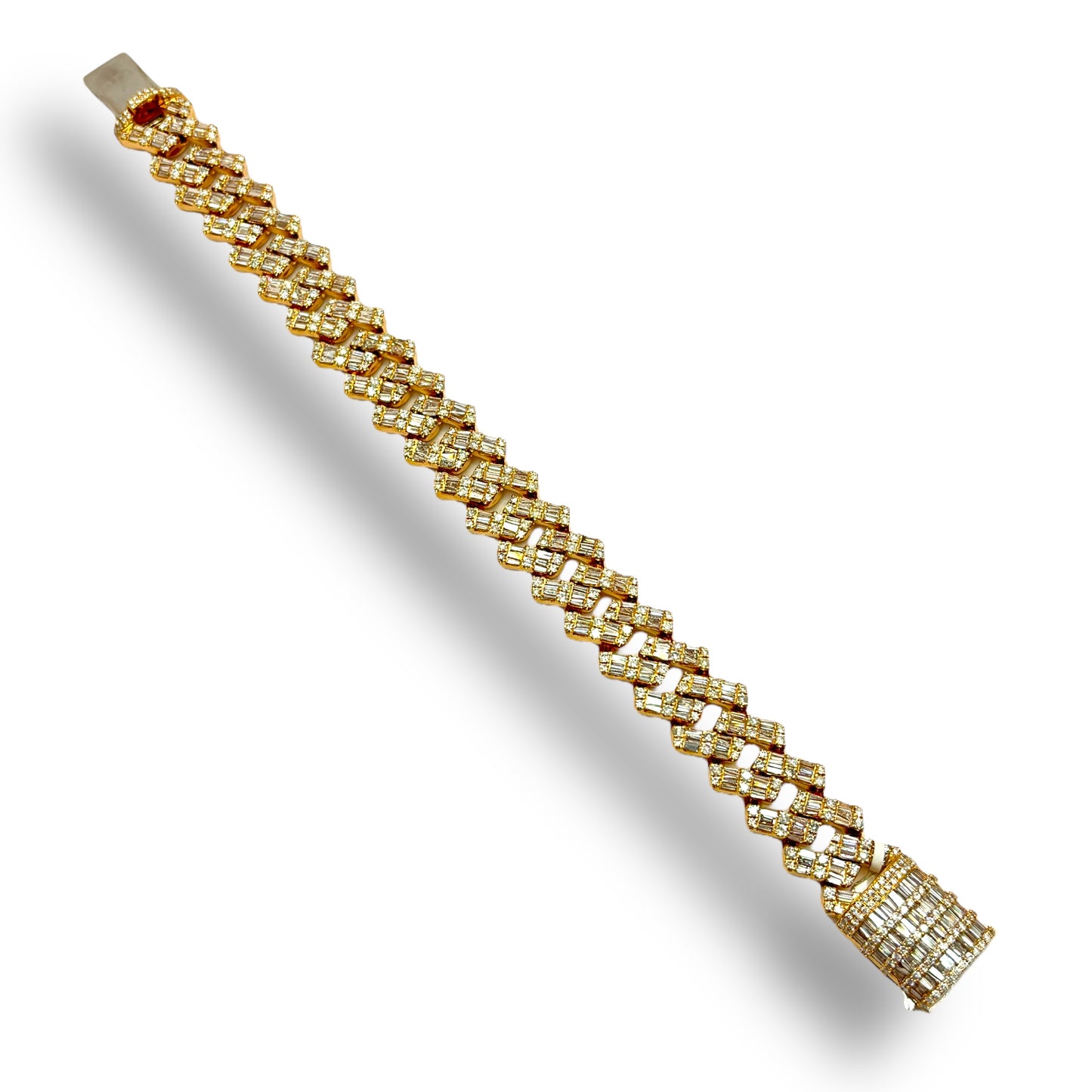 15MM 14KT ROSE GOLD BAGUETTE DIAMOND MIAMI CUBAN LINK BRACELET 14.00 CTW